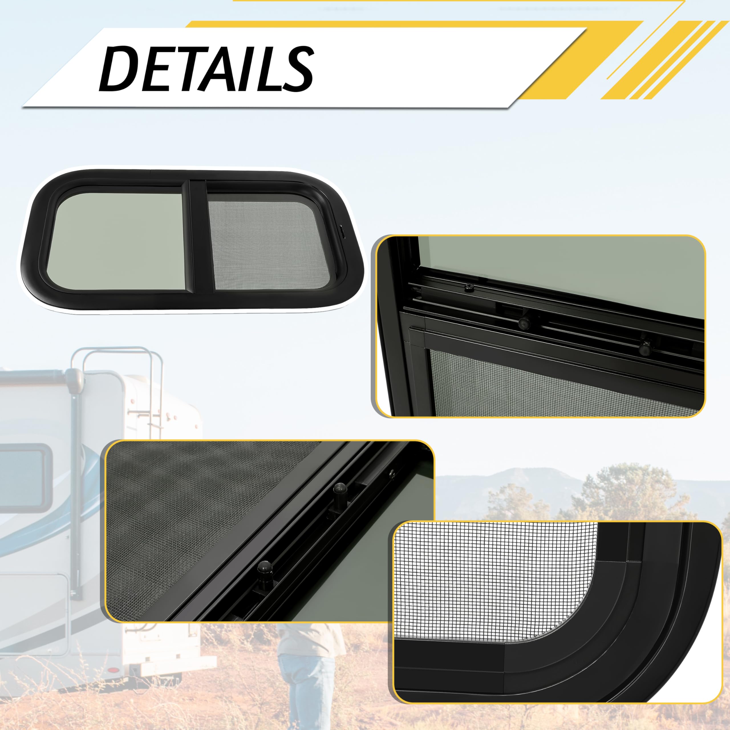 KUAFU RV Vertical Sliding Window 12" x 22" Tinted Glass Replacement - Model GO-2735