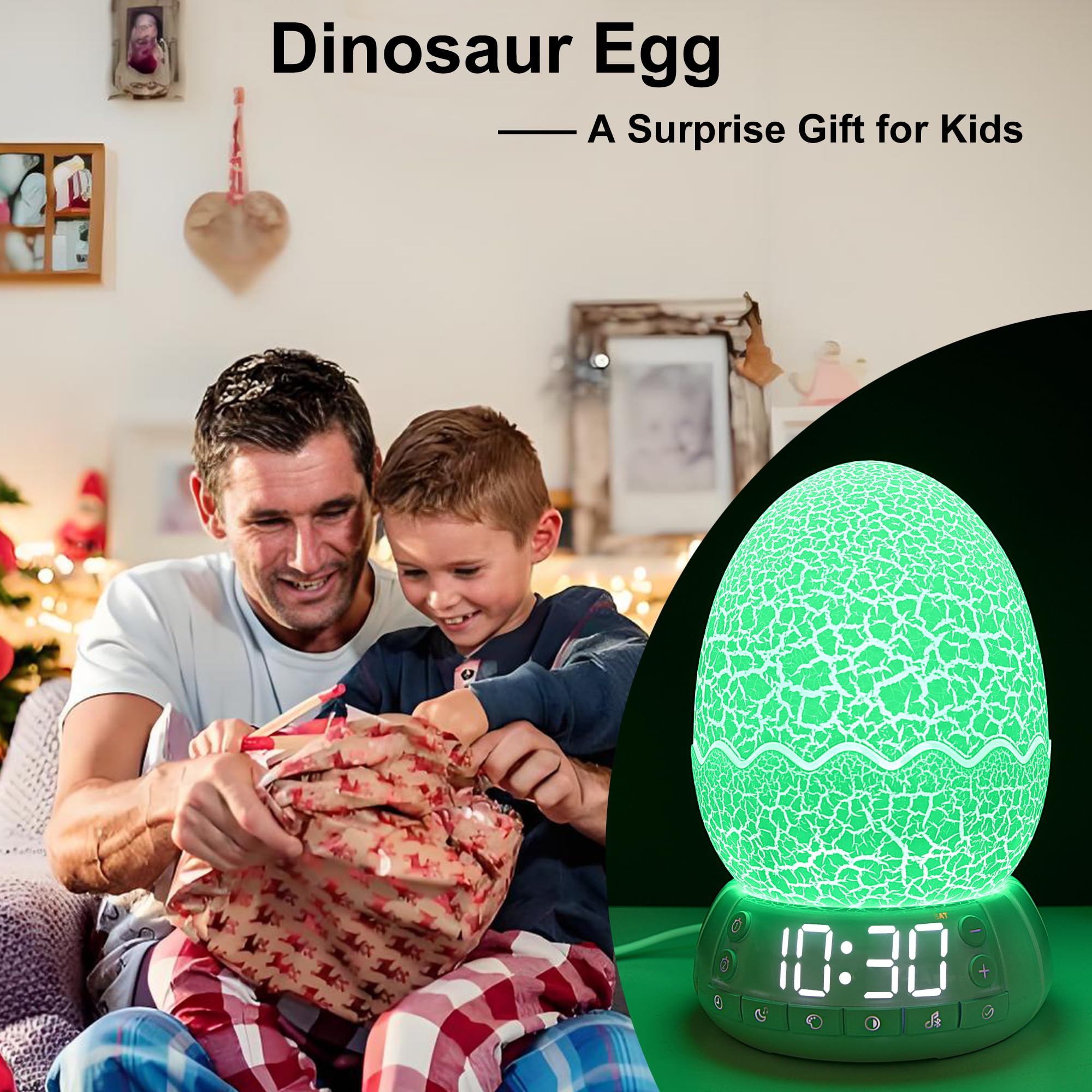 MTDYHY Dinosaur Egg 4-in-1 Clock Lamp Bluetooth Speaker Night Light - Multicolored Acrylic EGG-01
