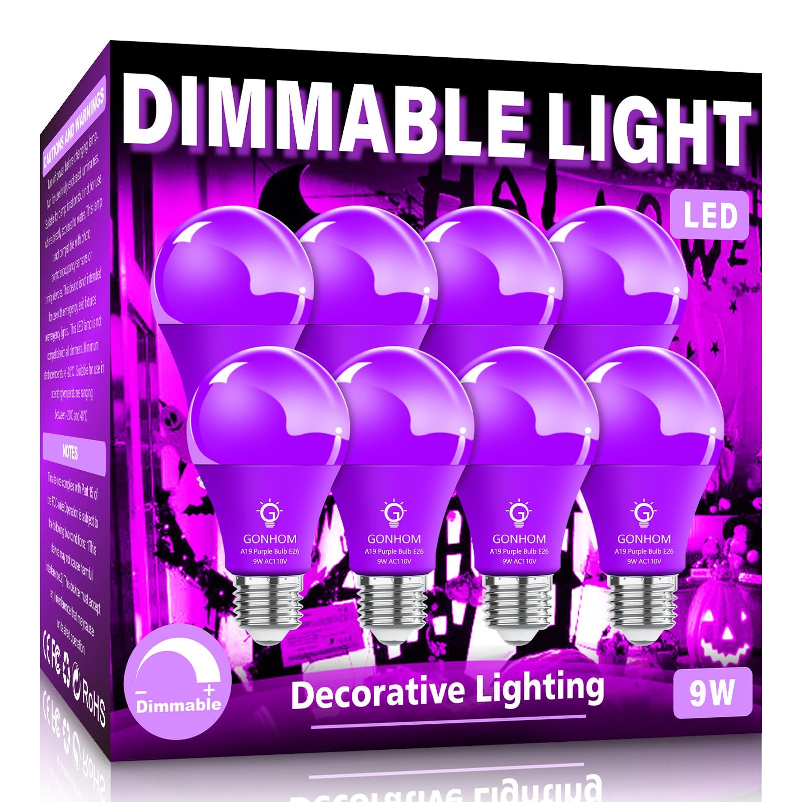 Gonhom 8 Pack A19 Led Purple Light Bulbs, 9W Equivalent, E26 Base For Halloween & Parties