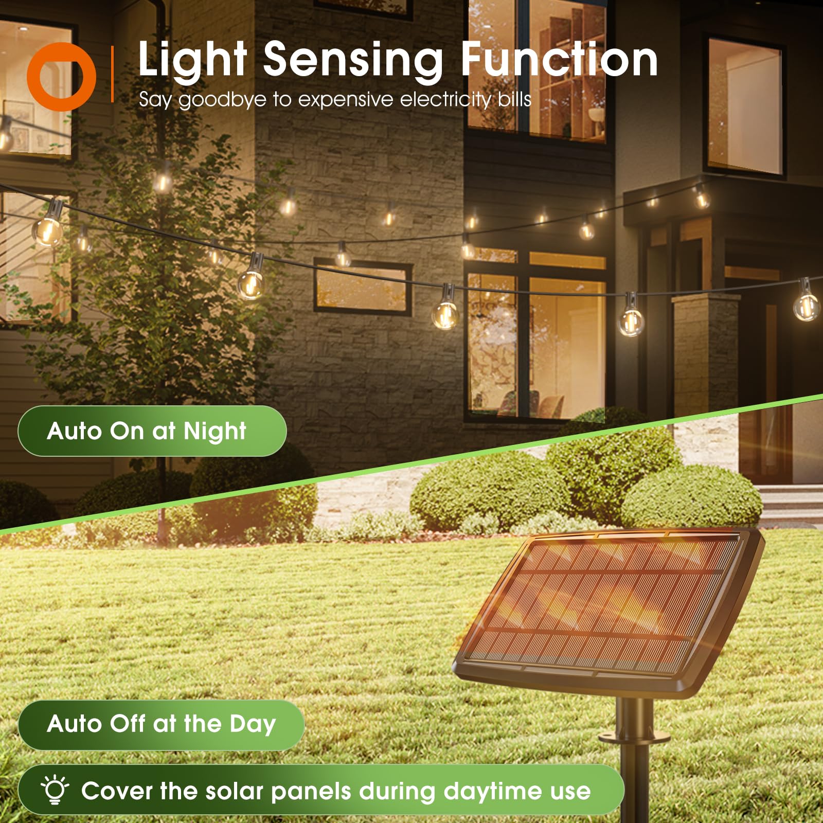 Addlon 25Ft Solar Powered Outdoor String Lights Waterproof With Remote, G40 Solar Powered String Lights With 13 Led Shatterproof