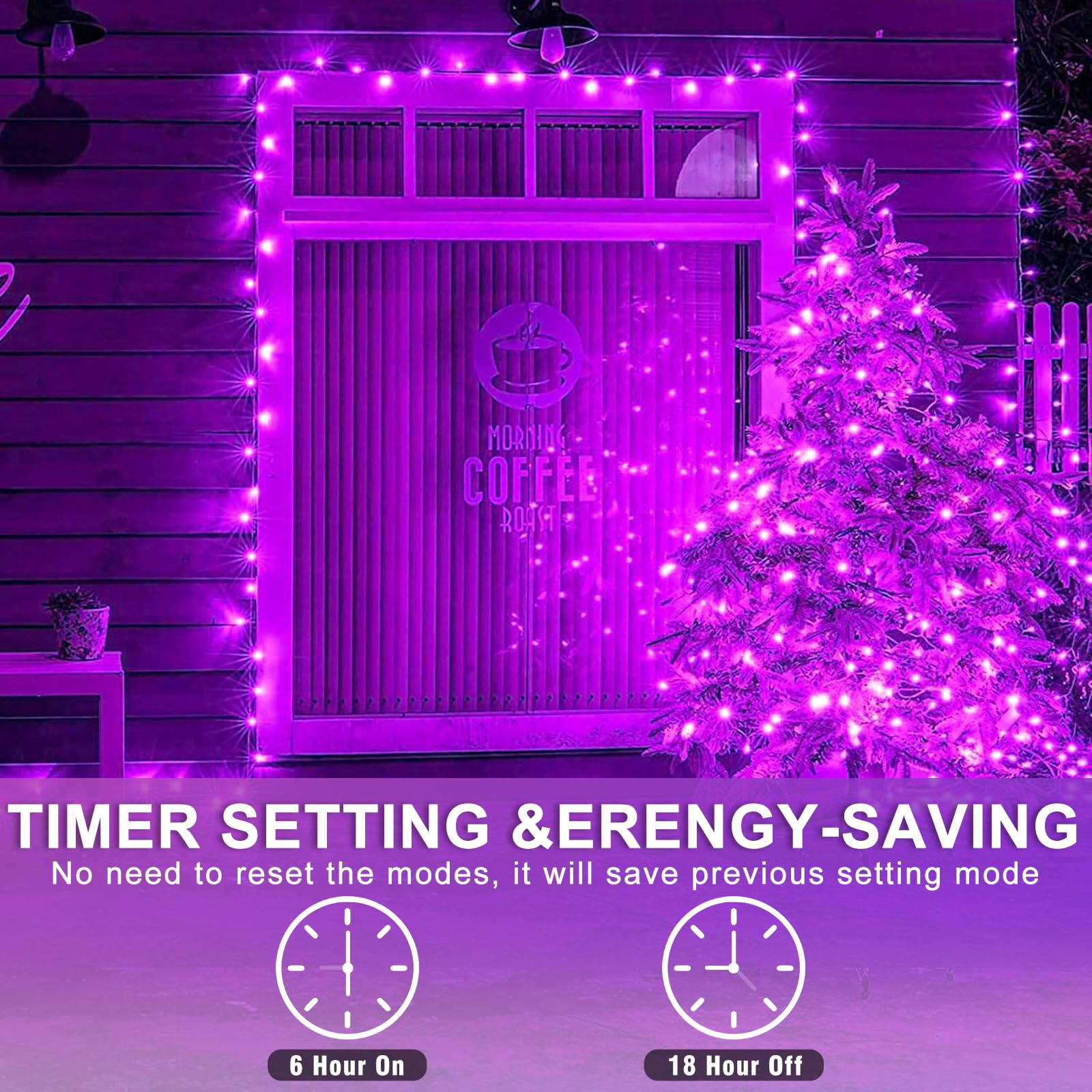 Einiiya 120 Led Purple Halloween Lights  40 Ft Christmas Lights Indoor Outdoor 8 Modes Plug In Waterproof Fairy String Lights For Tree Christmas Halloween Thanksgiving Decorations
