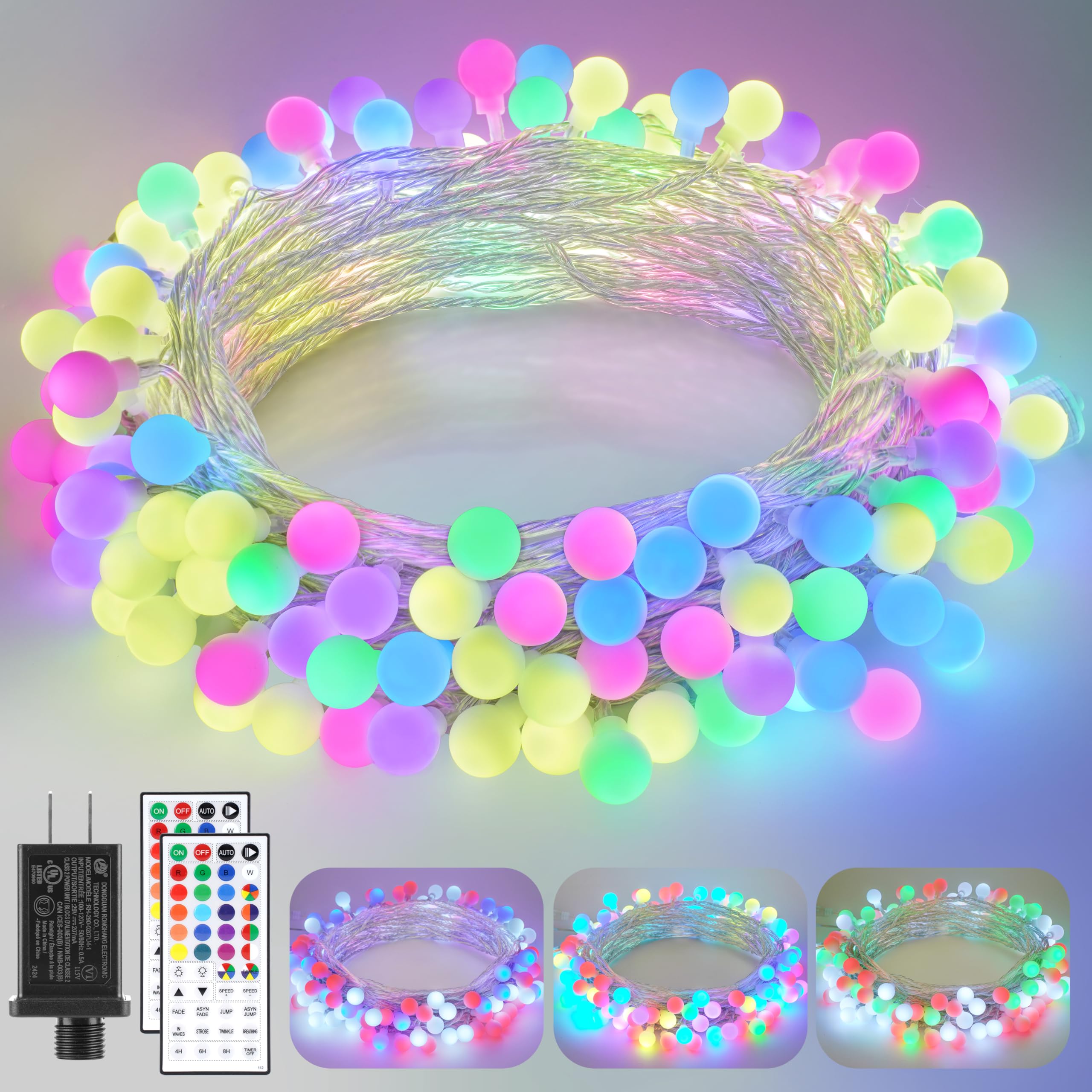 OMIKA Color Changing Globe String Lights, 66FT, 120 LEDs, Waterproof, Plug-in, 128 Modes, Remote Controlled, for Outdoor/Indoor Decor