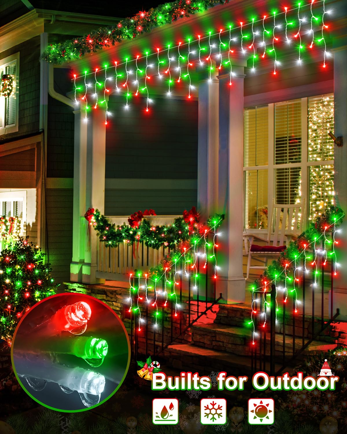 JIXXULVU Christmas Lights Outdoor 106FT 972LED Waterproof Connectable Red Green White Model 300L