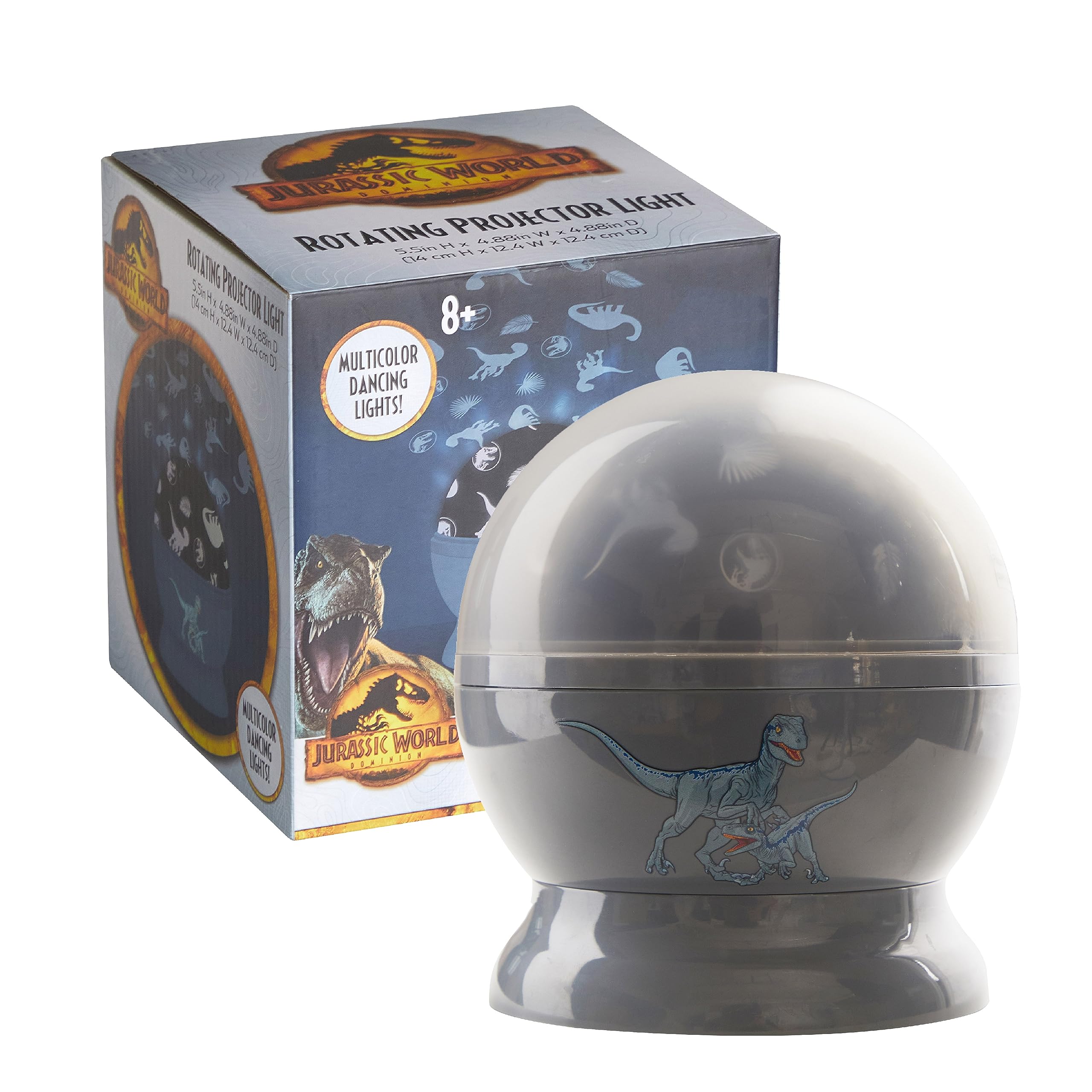 Idea Nuova Jurassic World Dinosaur Rotating LED Projection Kids Lamp and Nightlight 4.88''x 4.88''x 5.5''