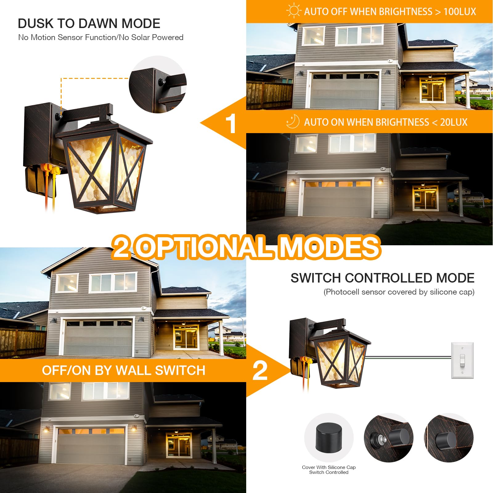 Ehaho Porch Lights with Outlet, Dusk to Dawn Waterproof Lantern, Bronze, 1-PC, Model EH-BD03-LS-1-BR-W