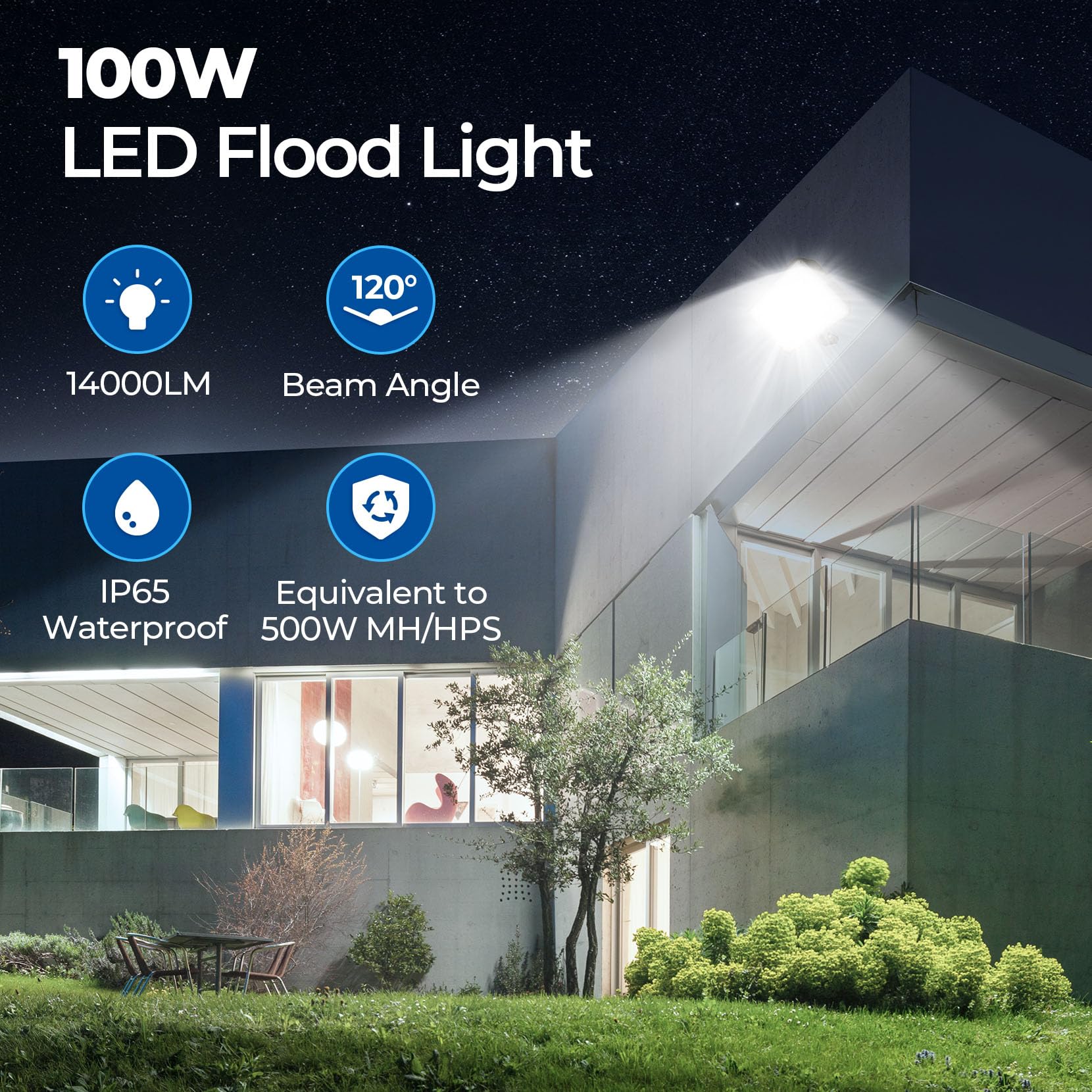 CINOTON 100W LED Flood Light - 14000LM, IP65 Waterproof, 2 Pack, Bronze, Model FL016