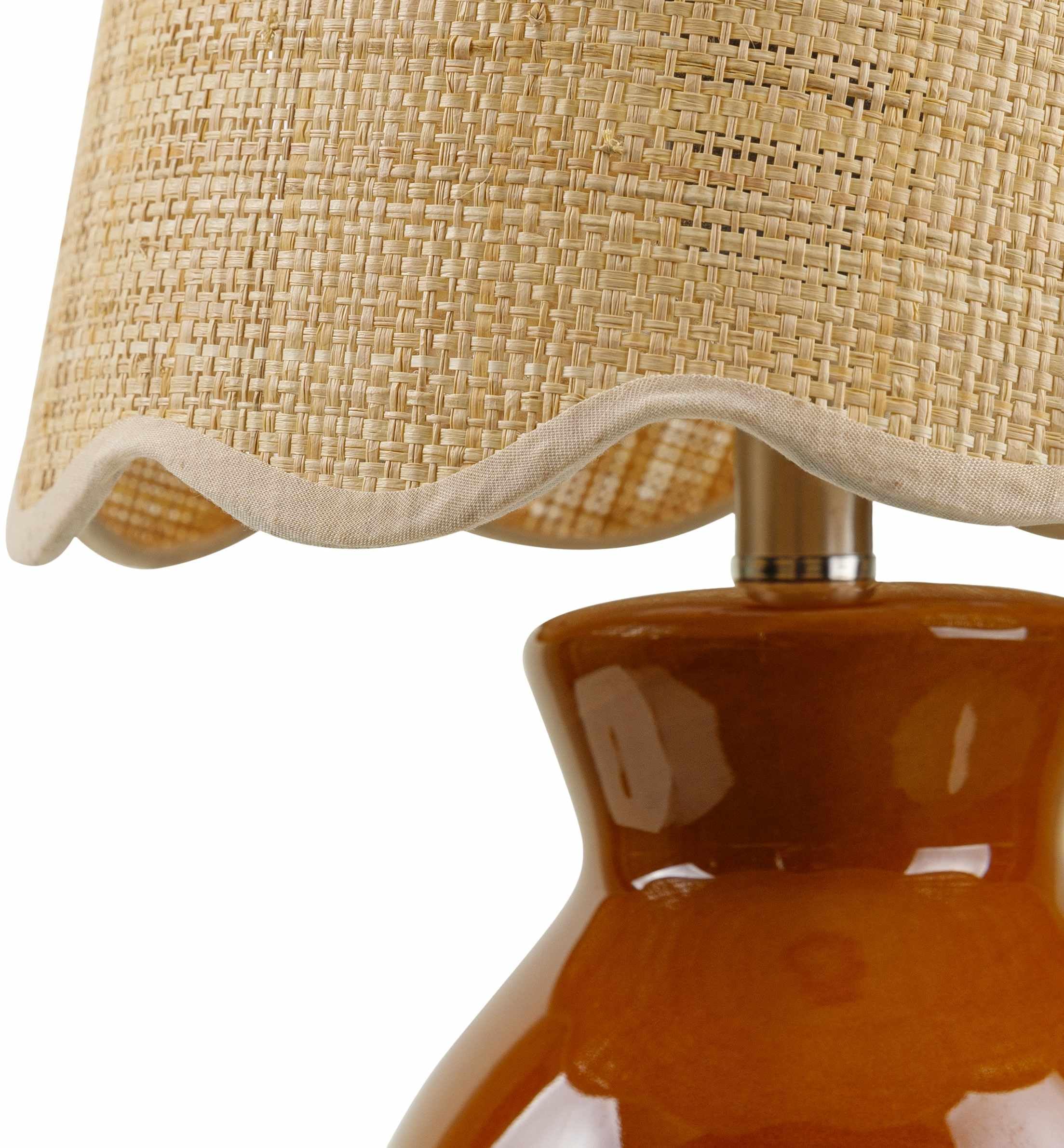 BoutiqueRugs Boho Ceramic and Jute Bedside Table Lamp 15inH - Tan, Beige, Rattan Shade - Model SPXZVA2-009