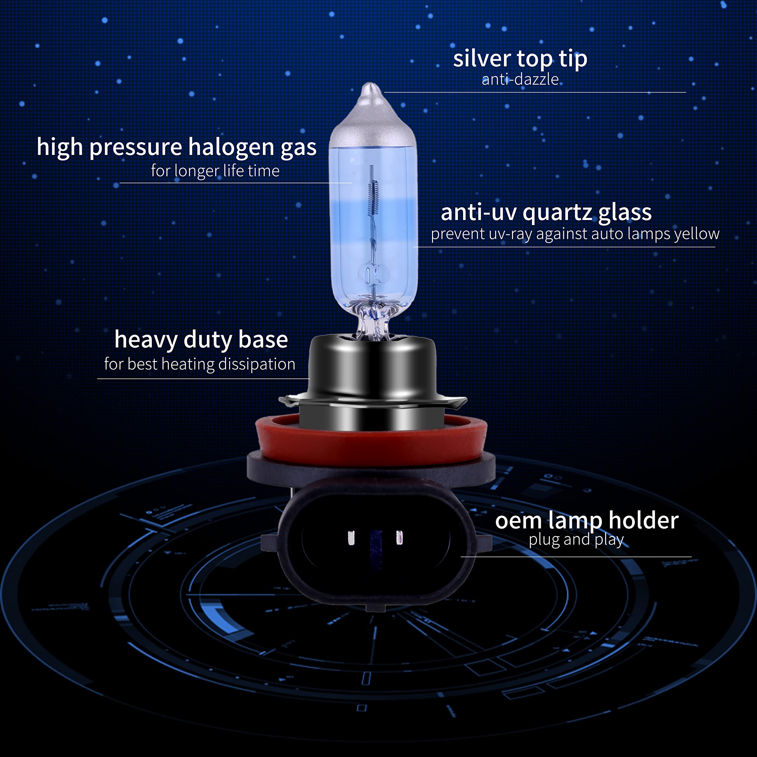 Newbrown H11 Halogen Headlight Bulb With Super White Light Long Life Replacement Pgj19-2 12V/55W (2 Pack)