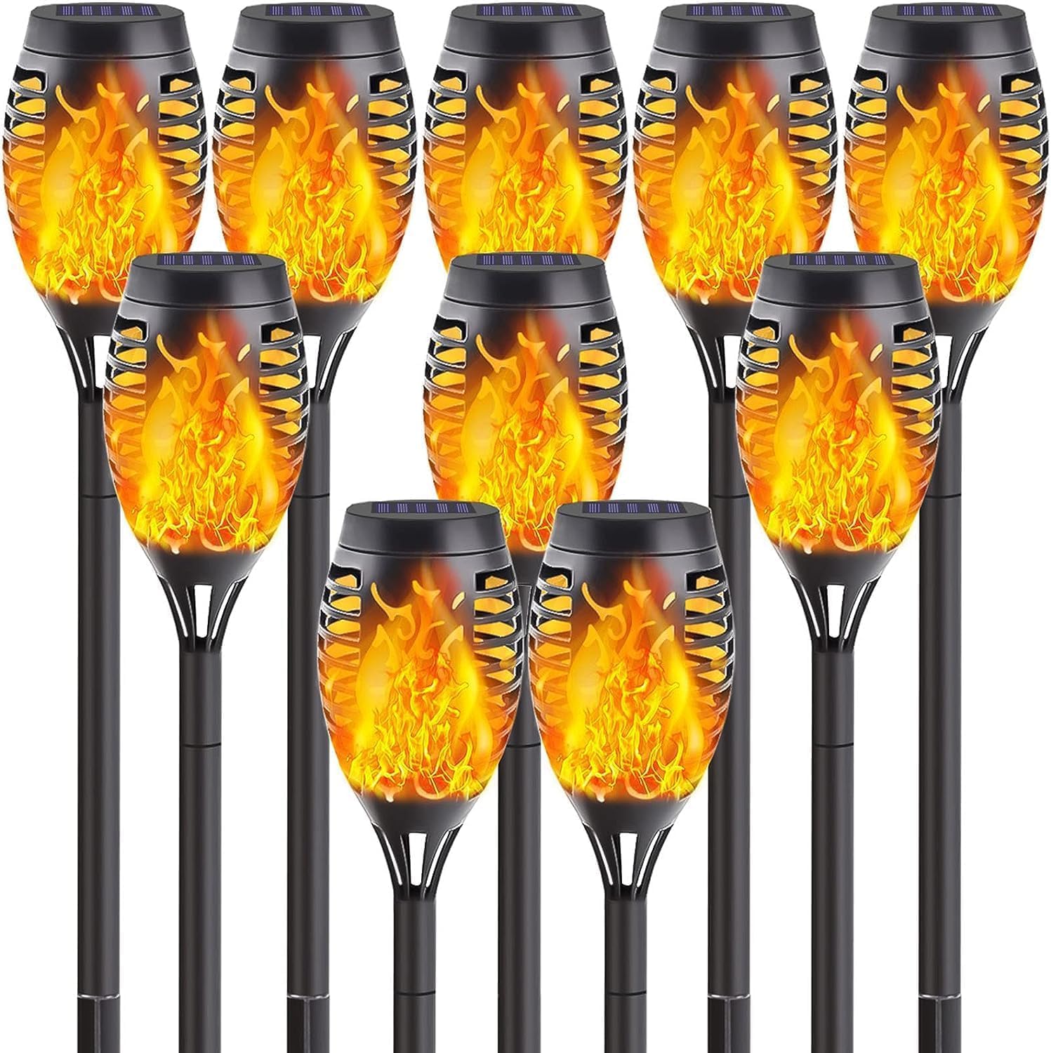 SANJICHA Solar Lights Outdoor, 10 Pack Mini Flickering Flame, Waterproof Plastic, Orange for Halloween Decor, Garden Pathway, Patio