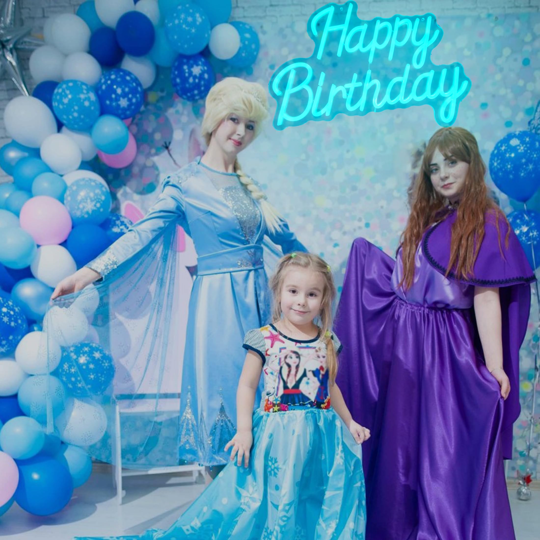 EMANNON Neon Happy Birthday Sign - Dimmable LED Light, Ice Blue, 17x12 Inch Acrylic for Party Decoration