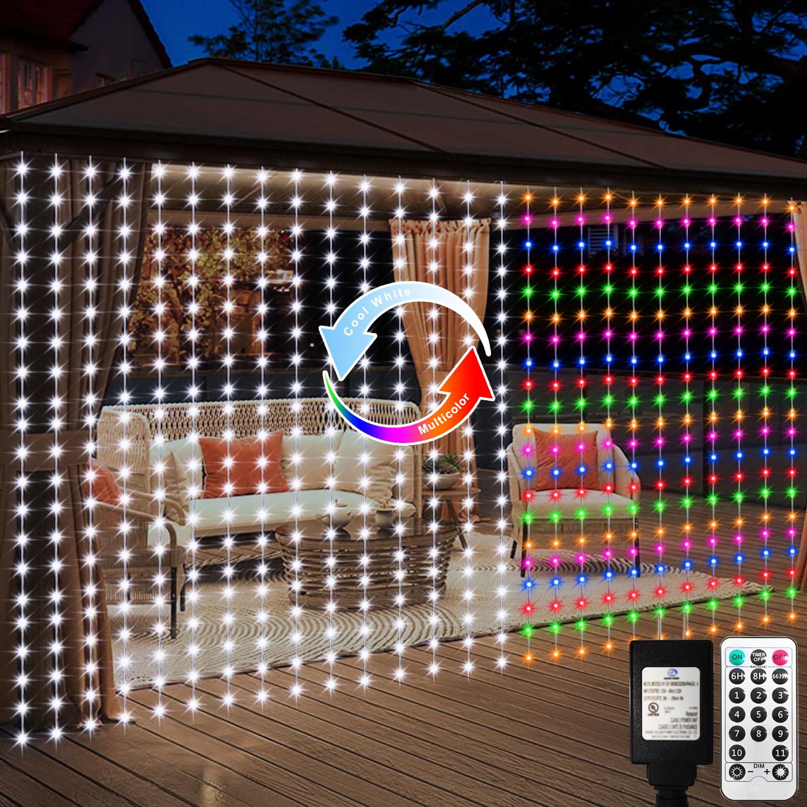 echosari 20Ft x 10Ft Large Curtain Lights Plug in, 600 LED Dual Color Changing Outdoor Curtain Lights Waterproof Connectable wit