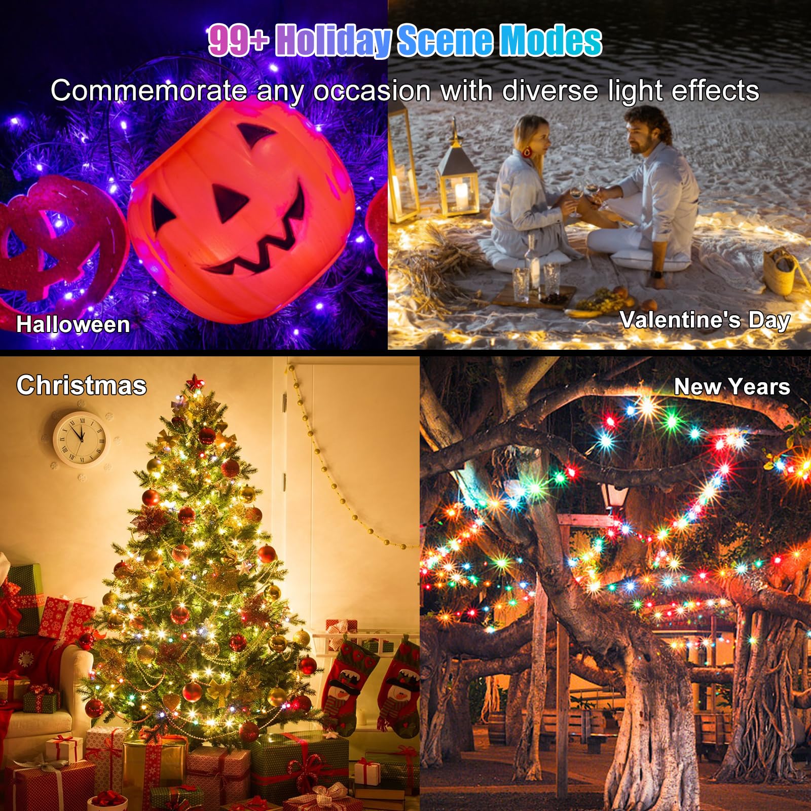 Electight 66FT Fairy Lights, 200 LEDs Multicolor, Smart IC, Music Sync, IP65 Waterproof, Model USSLA2-20M-N