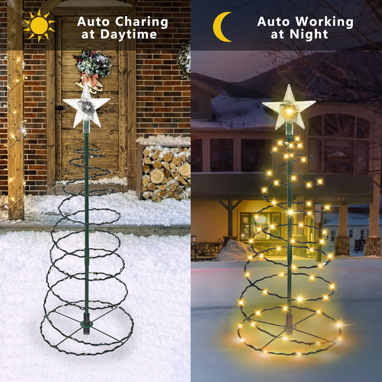 Bstge Outdoor Christmas Tree Lights, 20in Warm White Solar Pathway Lights, Waterproof, 8 Modes, 2 Pack for Garden Patio Yard