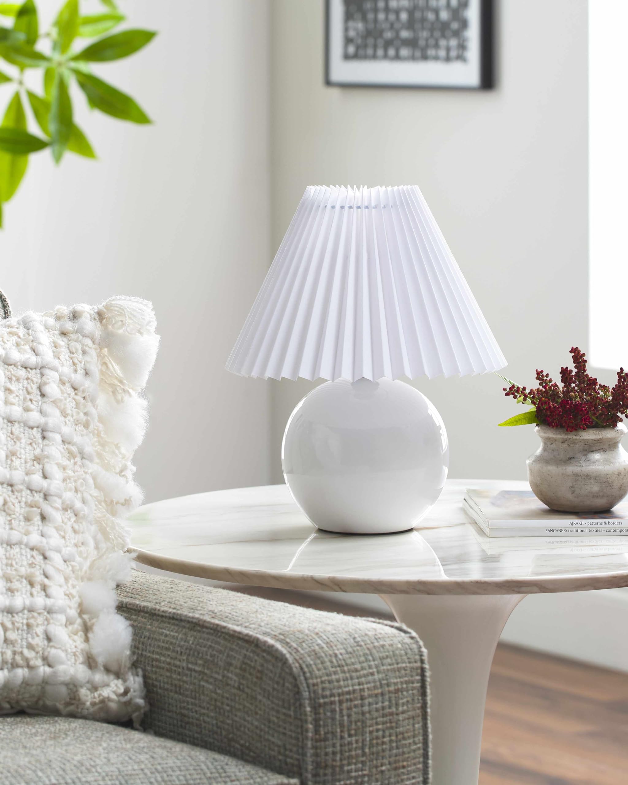 Boutiquerugs Shcheglovo Boho Ceramic Bedside Table Lamp For Bedroom Nightstand - End Side Lighting For Living Room - Light Gray