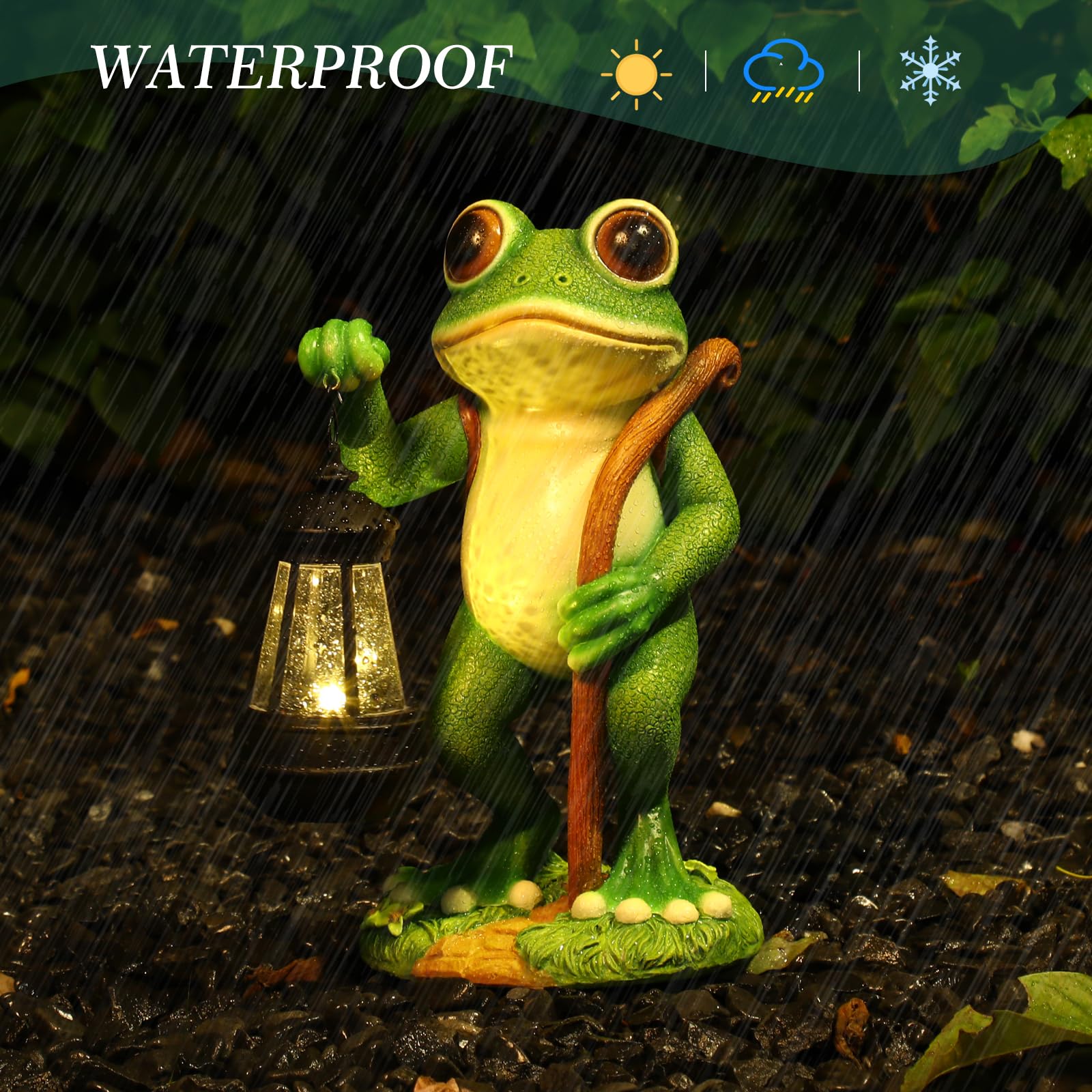 Paetae Garden Statue Frog Outdoor Decor, Solar Patio Resin Garden Decor For Outside Yard Decorations Gift For Women, Mom, Grandm