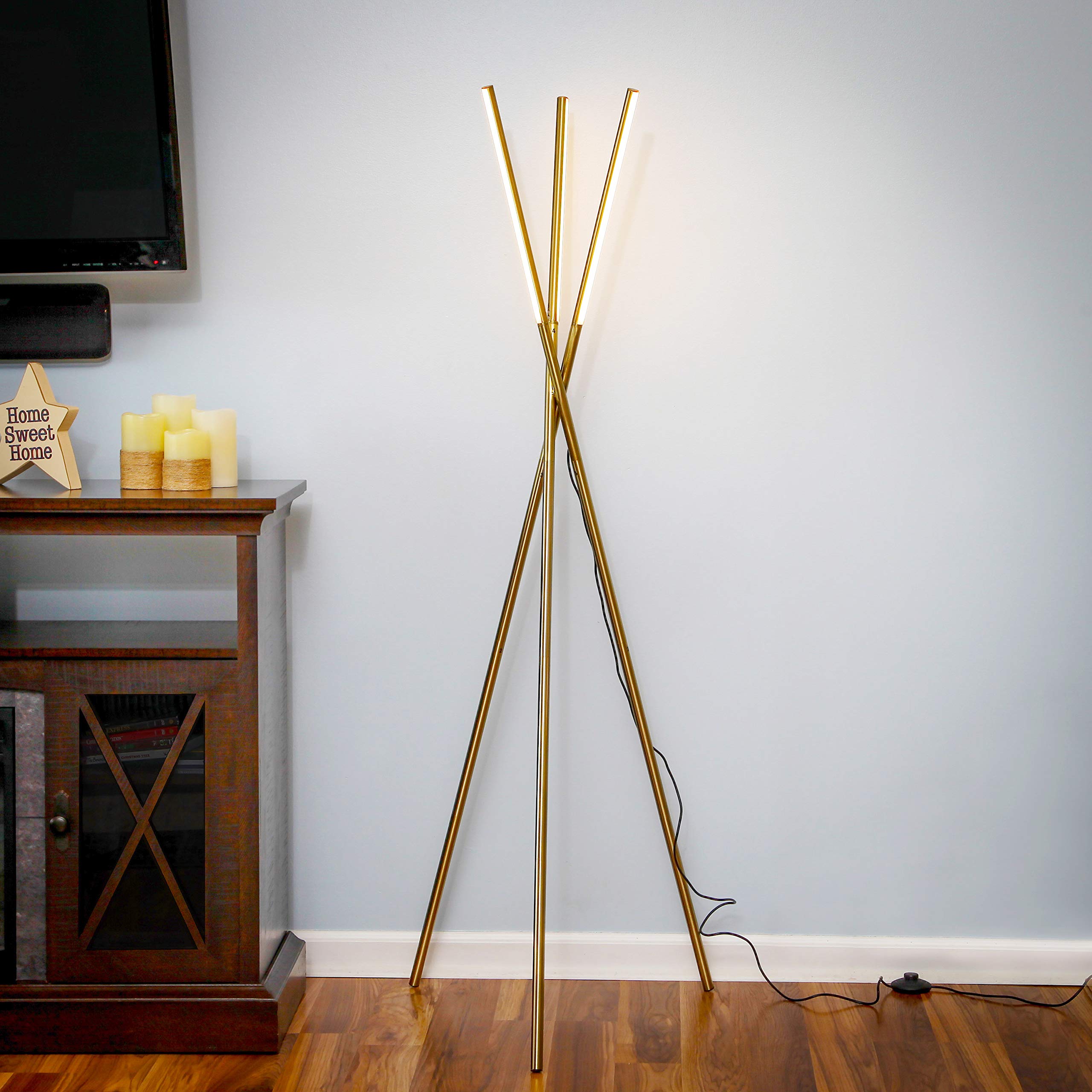 Brightech Stix Led Tripod Floor Lamp For Living Room - Dimmable Modern Standing Lamp, With 3 Lights For Bedroom - Contemporary O