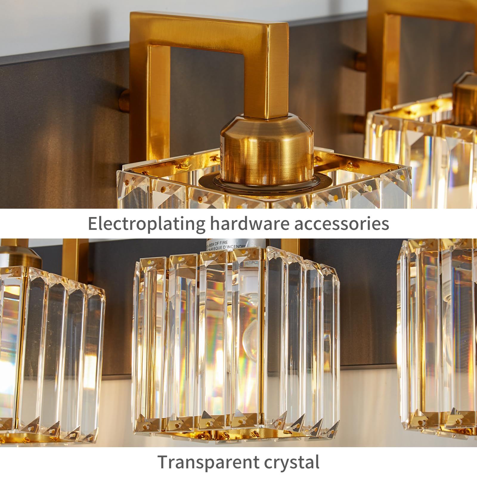 Fdpby Modern Bathroom Vanity Light 3-Lights Black Gold Crystal Wall Lamp Bathroom Modern Crystal Vanity Lighting