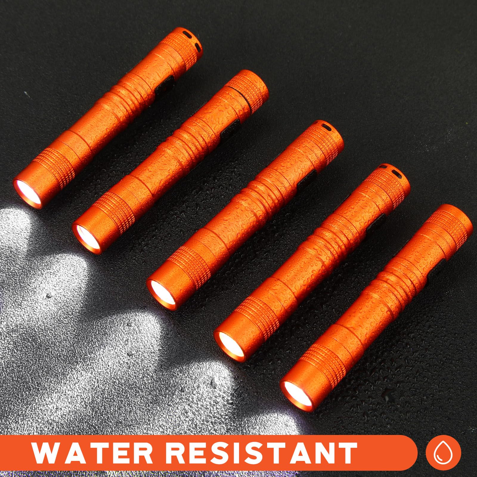 Hortsun Mini Pen Light Flashlights, 3.54 Inch, Aluminum, Orange, 20 Pcs, Pocket Size, Clip-On Design