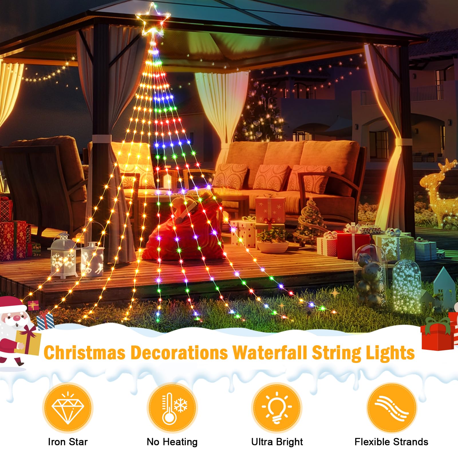 Brightown Christmas Star String Lights, 344 LED, 11.8ft, 9 Strands, Warm White & Multicolor, Model JY-24MFL344D03