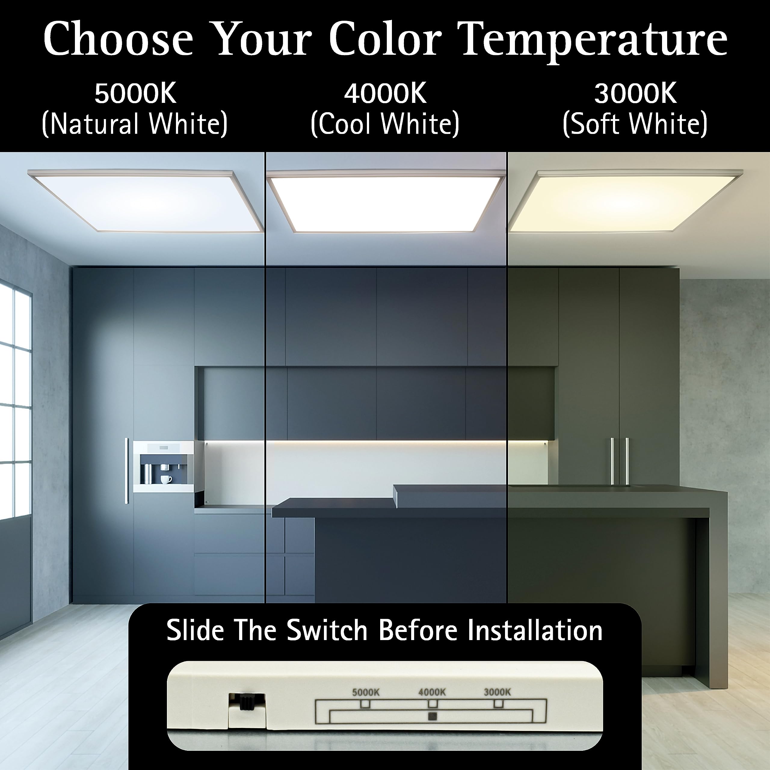 Ultralux 2X4 Ft Dimmable Ceiling Light Panel - Slim Brushed Nickel, 3Cct Adjustable