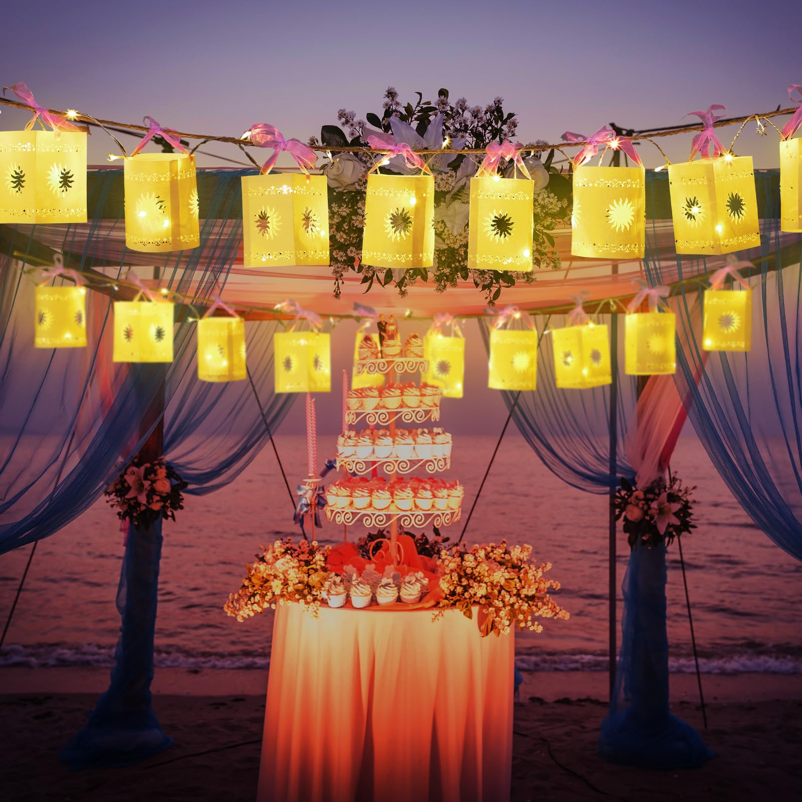 Beeveer 20 Pack Princess Sun Hanging Lanterns - DIY Paper Decorations for Birthday Parties, Classic Color, Model GRE-Beeveer-4353