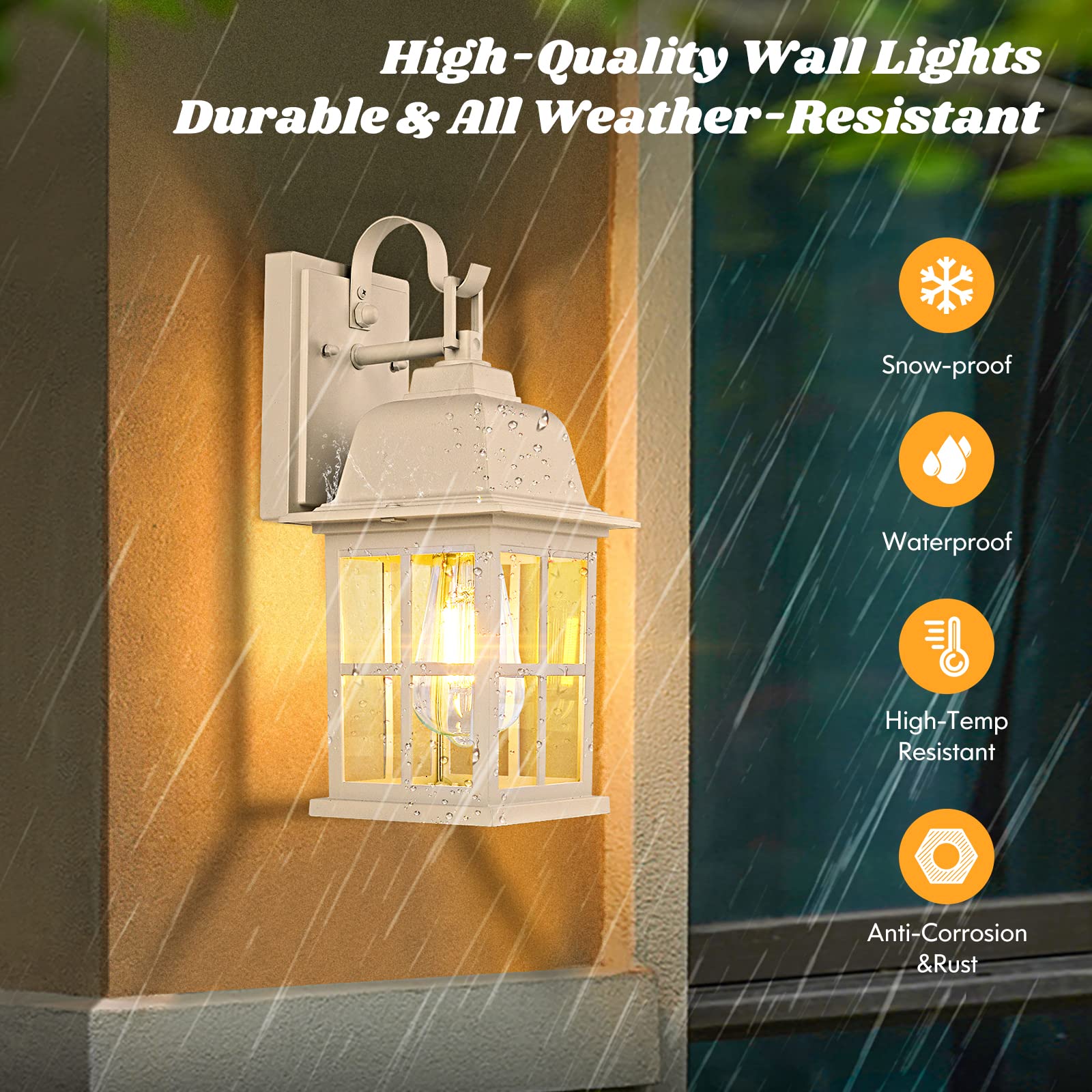 Tobusa 2-Pack Outdoor Wall Lanterns, 100% Aluminium White Outside Light Fixtures, Waterproof &Anti-Rust Exterior Wall Lanterns F