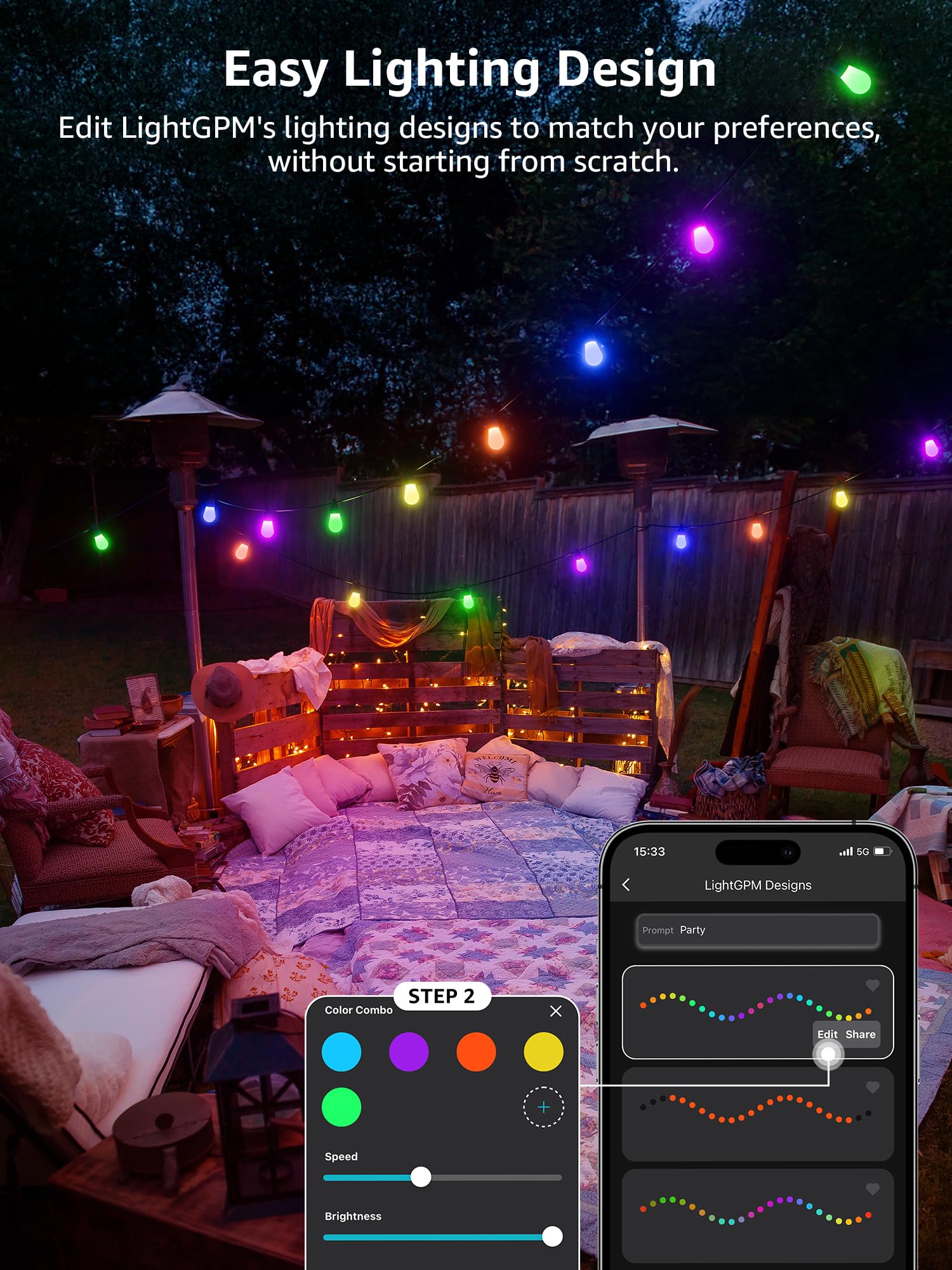 Lepro Zb1 Ai Smart Outdoor String Lights App Control, 100(88+12) Ft Rgb+Ic+Warm White Outdoor Lights 30 Led Bulbs, Alexa Google