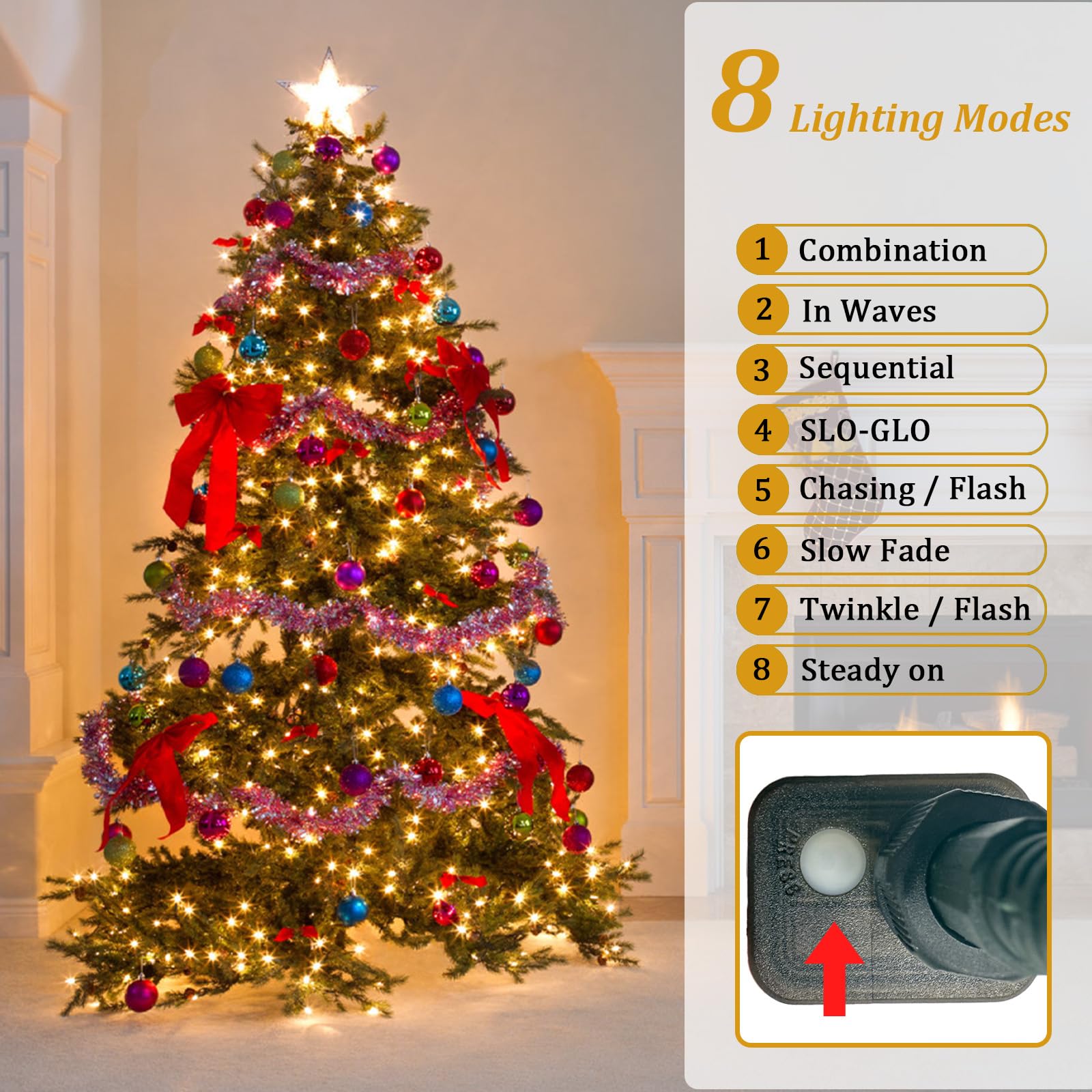 Lurious Christmas Tree Lights 532 LEDs 8.2Ft Warm White Dimmable 8 Modes Timer for 6-8Ft Trees Model SW-LSL-02-410