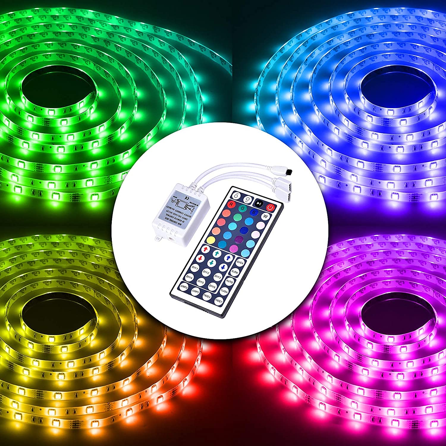 phopollo 44 Keys Remote Controller with One-Port IR Receiver for 5050 LED Strip Lights, 1-Plug, Transparent, Model PIR44K01R