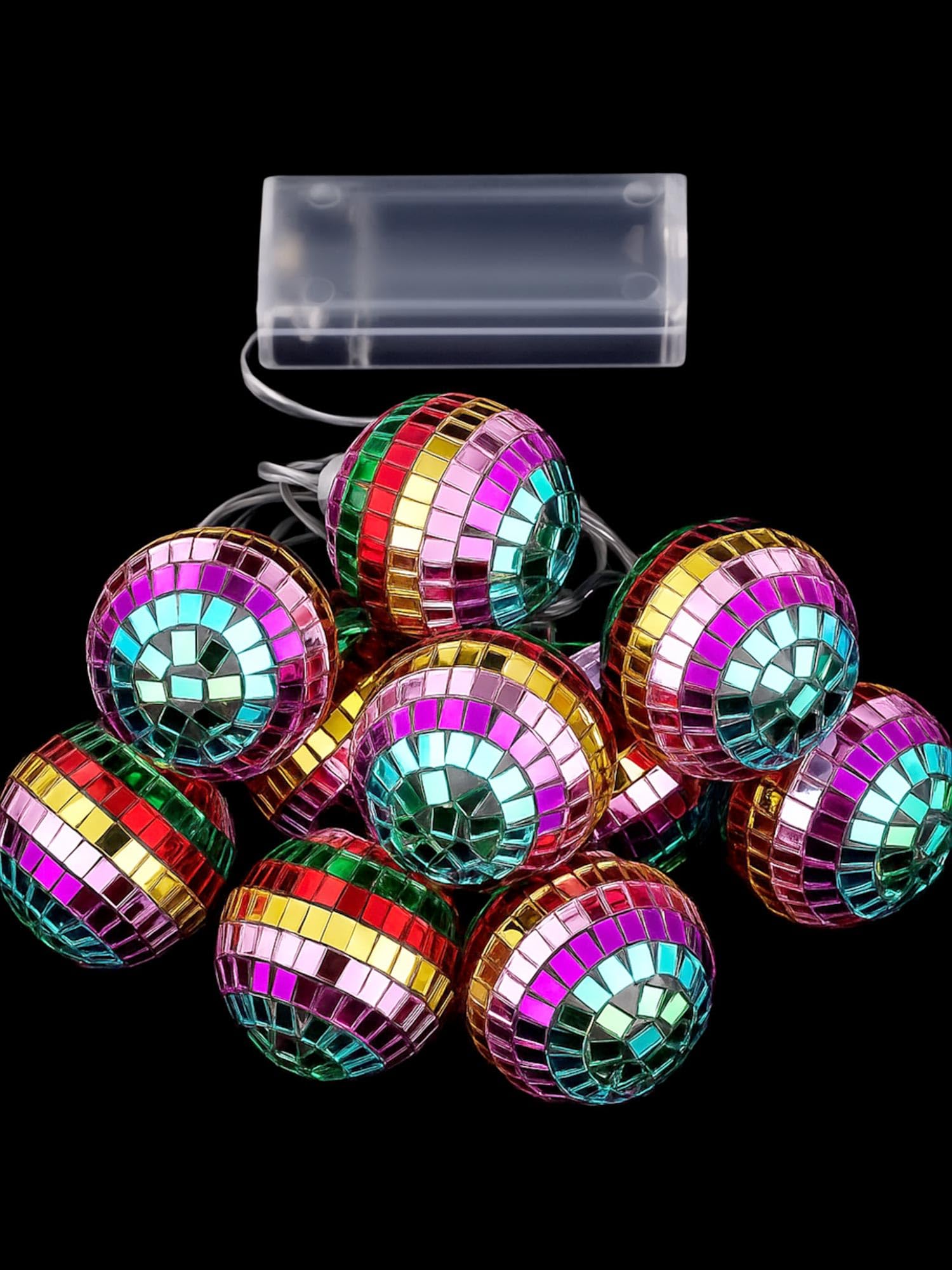Bbto Led Disco Ball String Light Battery Powered Mirror Balls Ornaments For Outside Backyard Porch 70S 80S Disco Party Supplies(1.57 Inch Sparkling Colors)