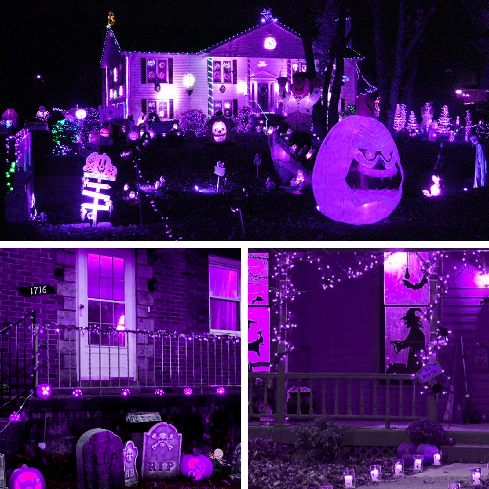 DAYLIGHTIR Solar Powered String Lights, 200 LED, 66FT, 8 Modes, Purple, 2 Pack for Halloween, Garden, Patio, Party, Christmas