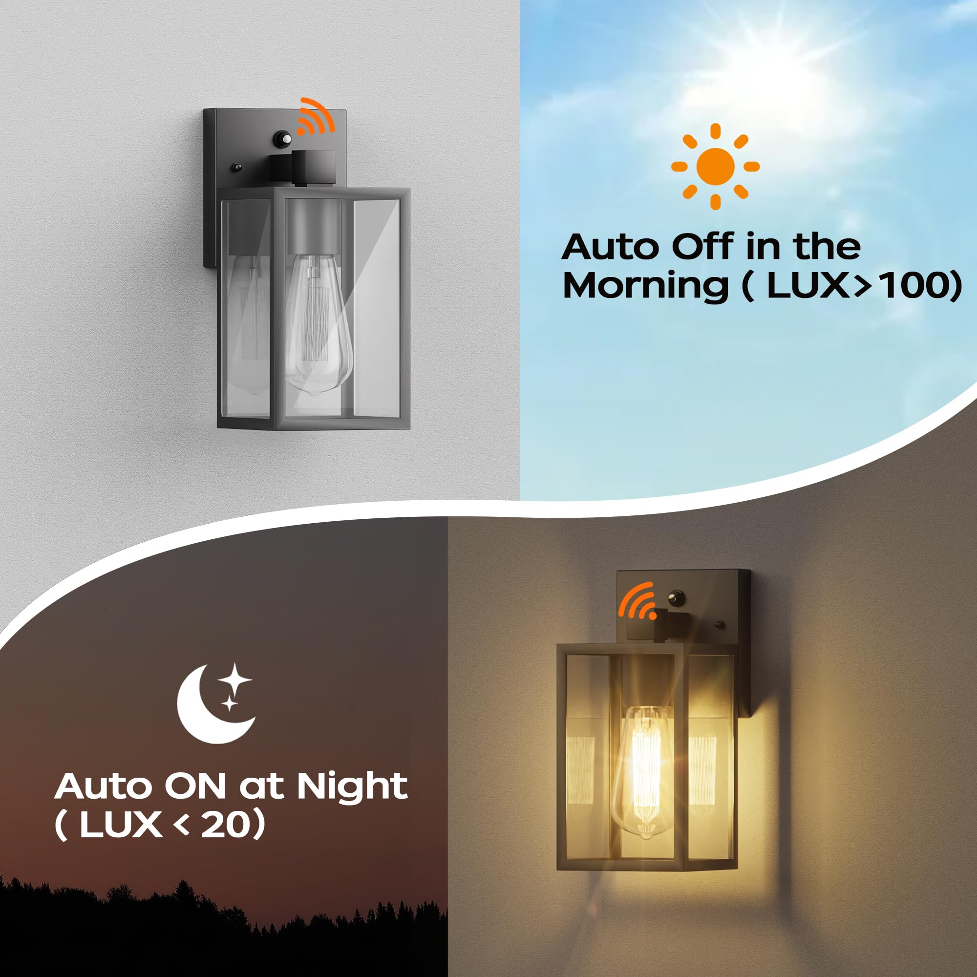WIHTU Outdoor Wall Sconce Lamp - Dusk to Dawn, Waterproof, Black, Small, Model WTWL181AB1