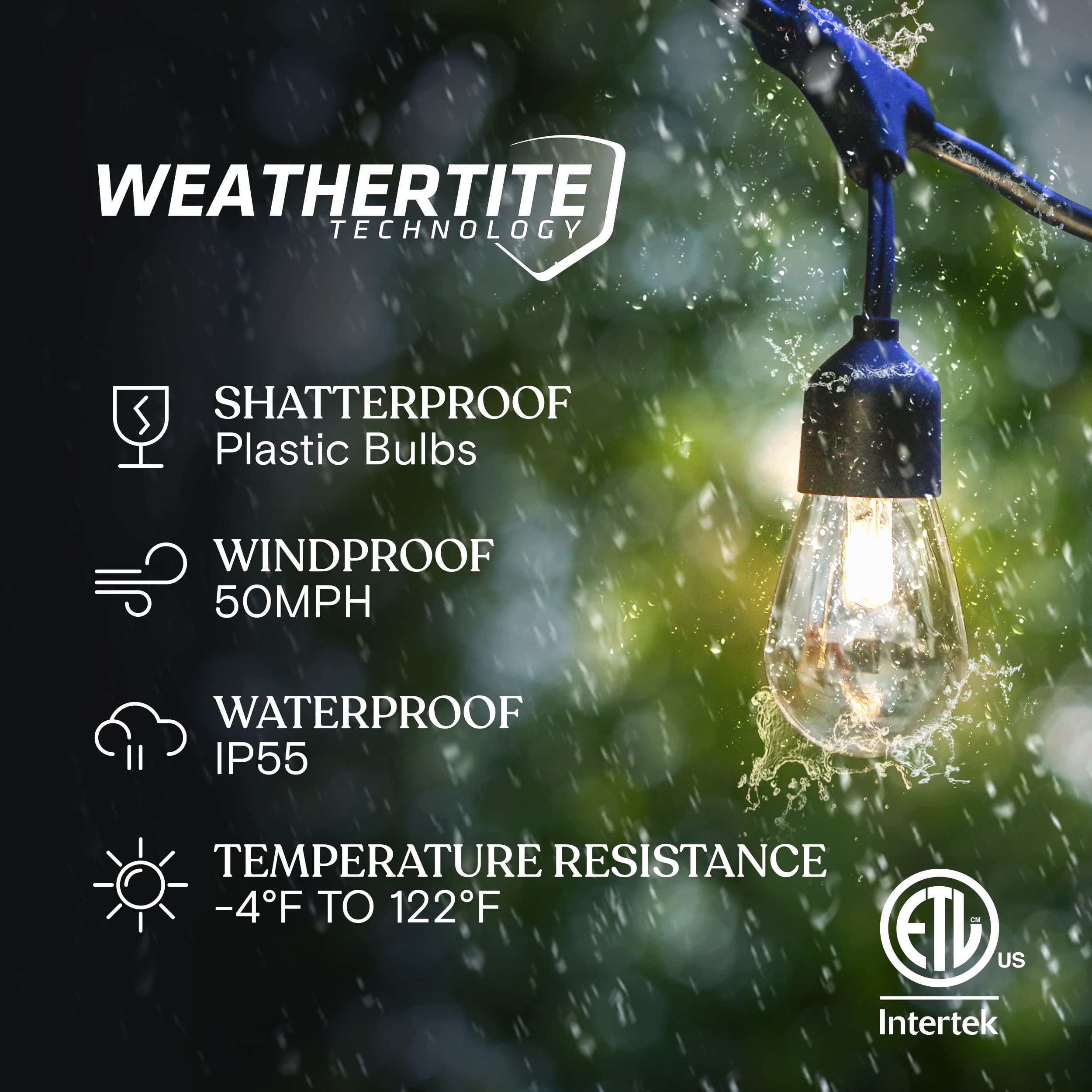 Brightech Ambience Pro Solar String Lights - 48 Ft, Waterproof, Shatterproof, White, Model SLR-48HG-SW