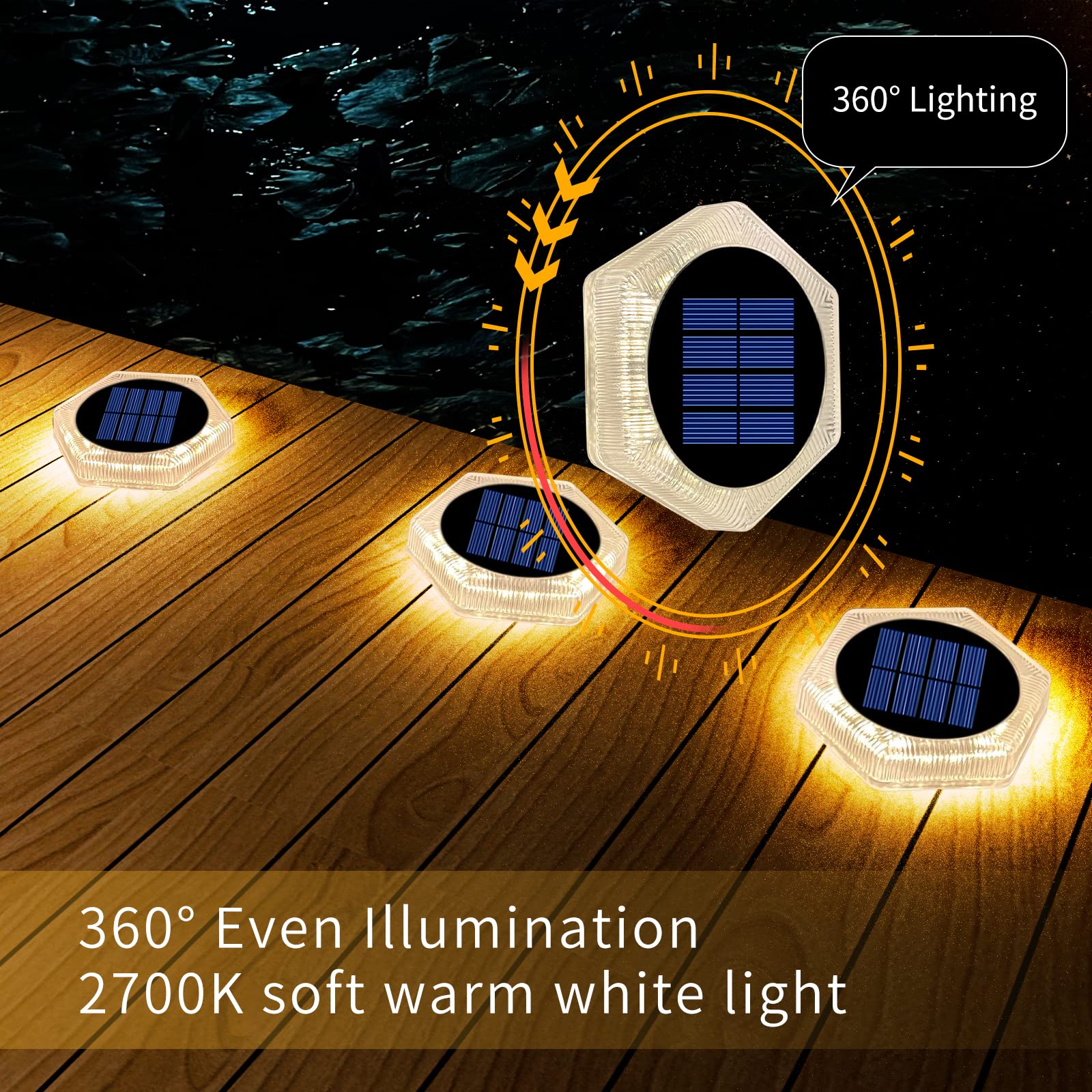 Yilaie Solar Deck Lights Dock Lights 6 Packs Hexagon Warm White Solar Step Lights Outdoor Waterproof Solar Powered Lights For Dr