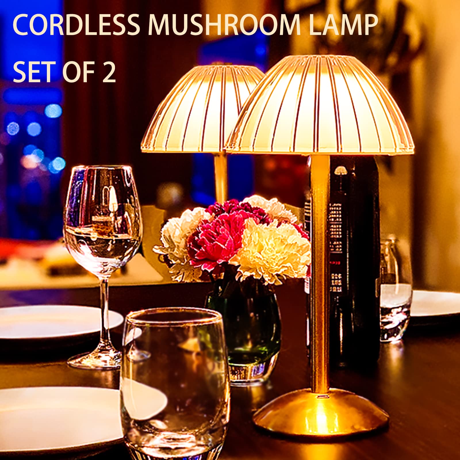 Timegoa Portable Mushroom Led Table Lamp Set Of 2 - Touch Sensor, Dimmable, Rechargeable