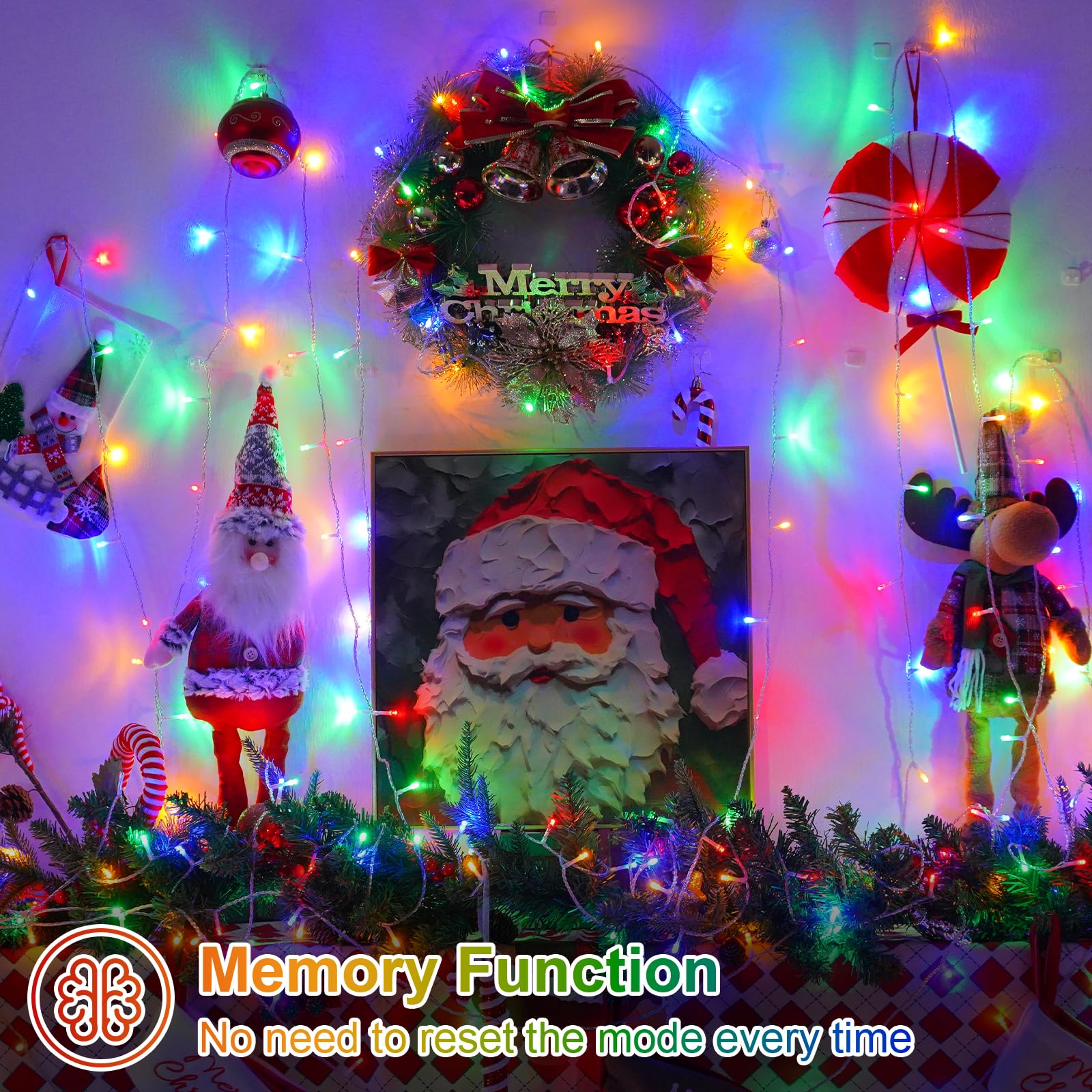 QITONG Battery Operated Christmas Lights, 2 Pack 33ft 100 LED Multicolor Waterproof with Remote, Copper Material