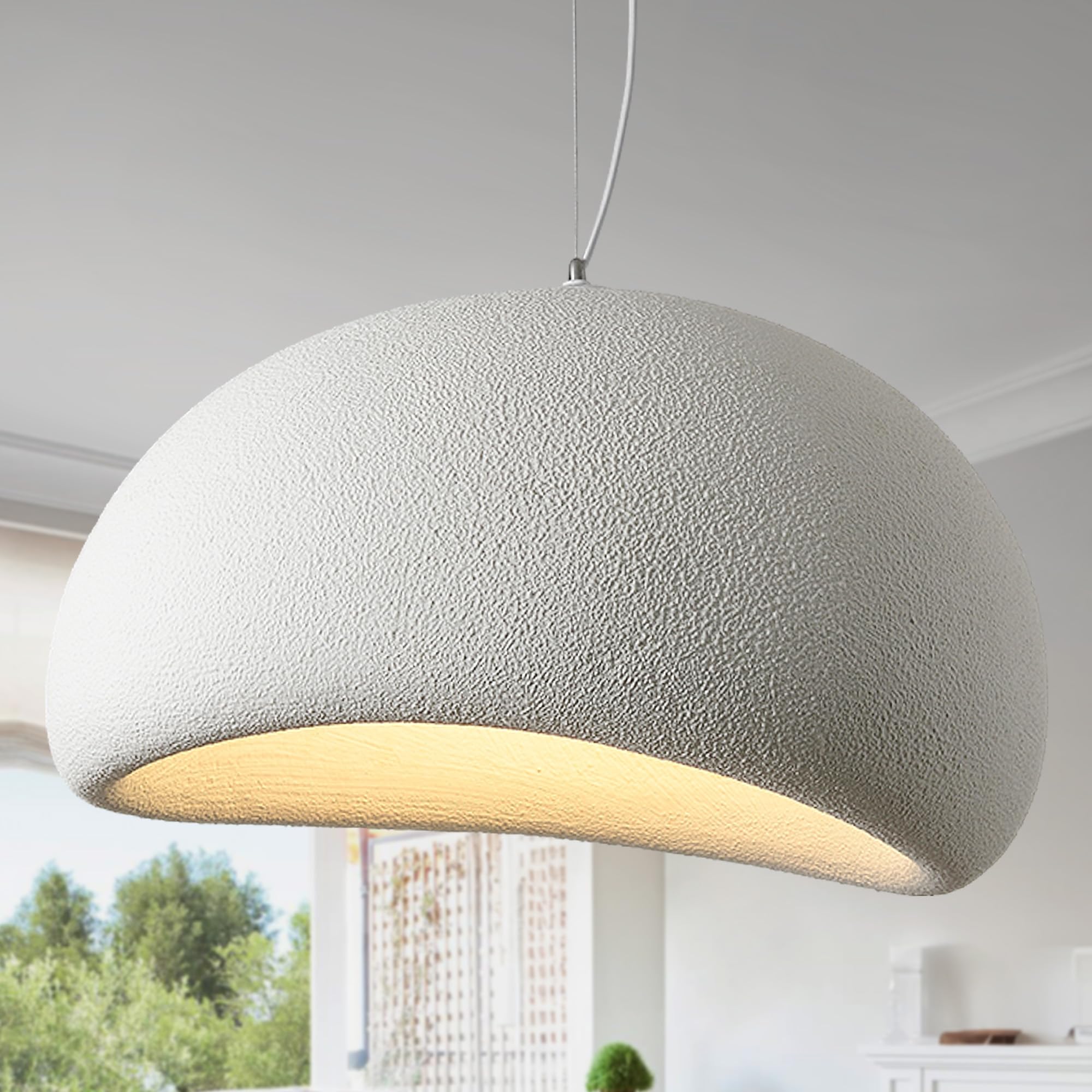 Fivemengo 23.6in Large Wabi Sabi Pendant Lights Kitchen Island Lighting Fixture Ceiling Mount White Modern Japanese Lamp Japandi