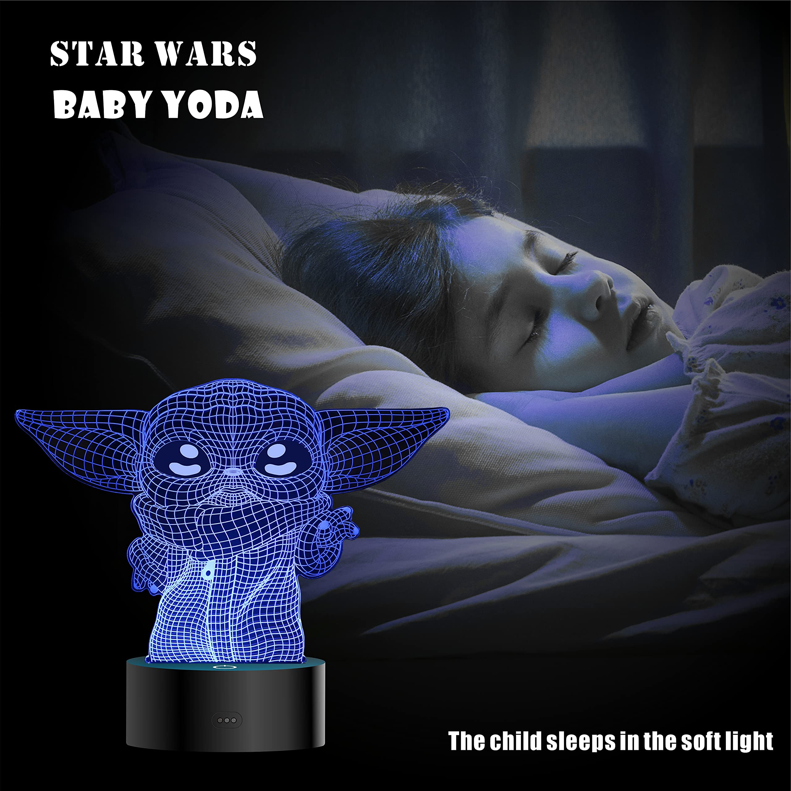 MOSSOM 3D Illusion Night Light - LED Lamp with 4 Patterns, Medium Size, Black, Model MOSSOM-4 Pattern, Perfect Gift for Star Wars Fans