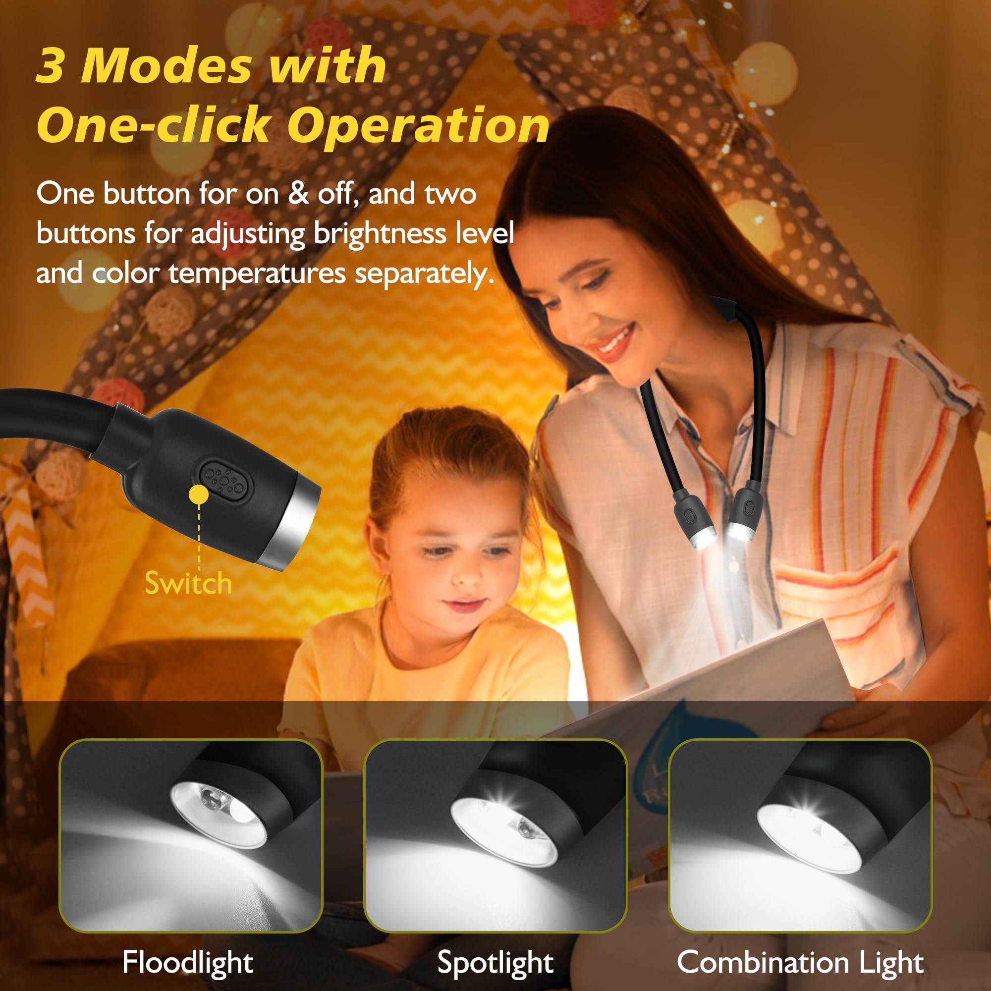 Ledgle Updated Neck Light For Reading Books In Bed, Led Neck Lamp For Knitting With 1600K 3500K 6000Klighting + Flexible Comfort