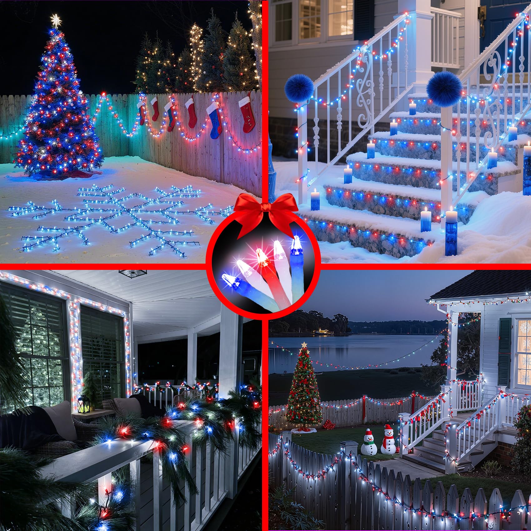 750 Led 240Ft Christmas String Lights Outdoor  Christmas Light With 8 Lighting Modes& Timer & Memory  Plug In Waterproof Clear Wire Twinkle Light For For Xmas Yard Tree Party Decor Red White Blue