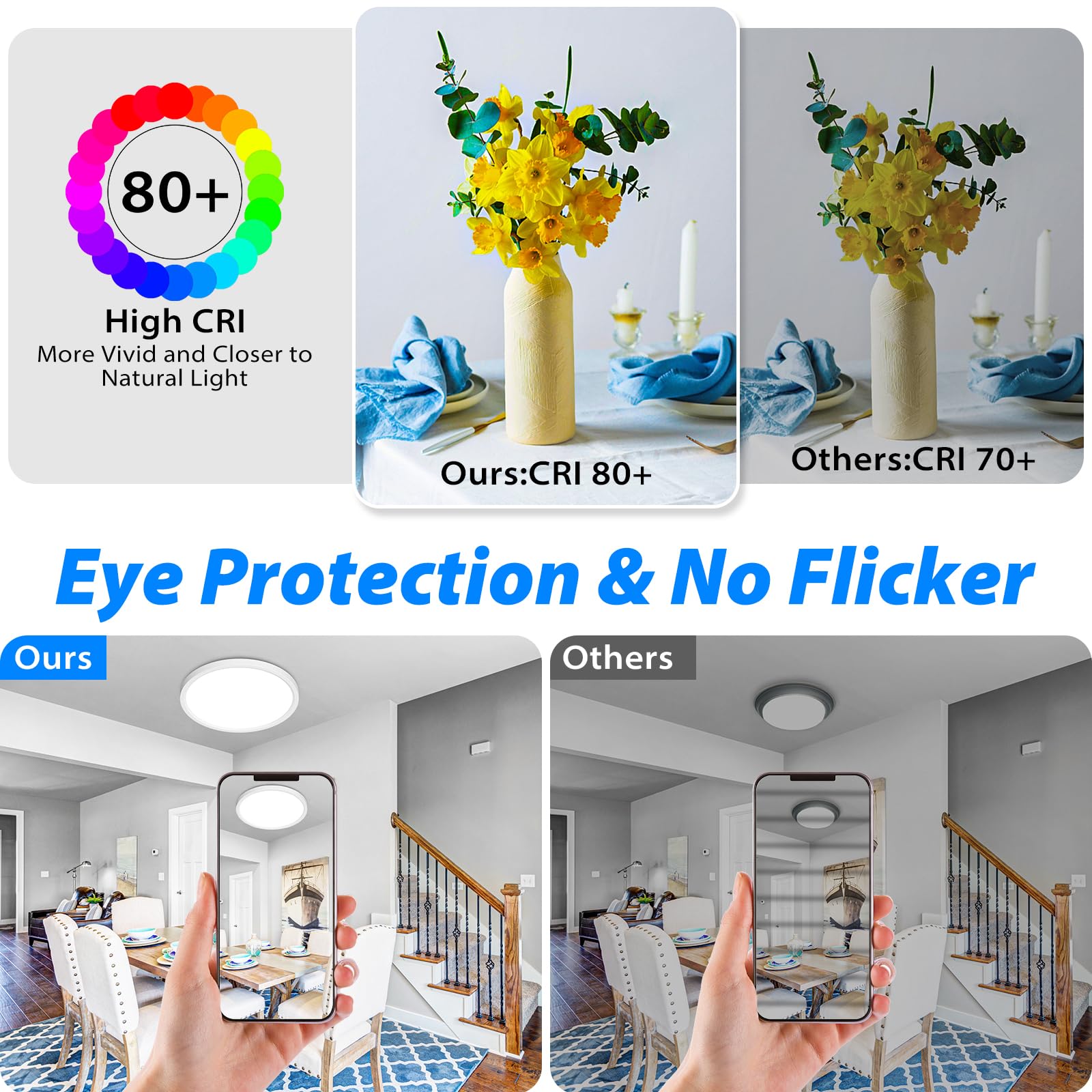 Peasur LED Ceiling Light Fixture, 12 Inch, 2400LM, 24W, Adjustable 3000K-6500K, White, 2 Pack, Model CL62A