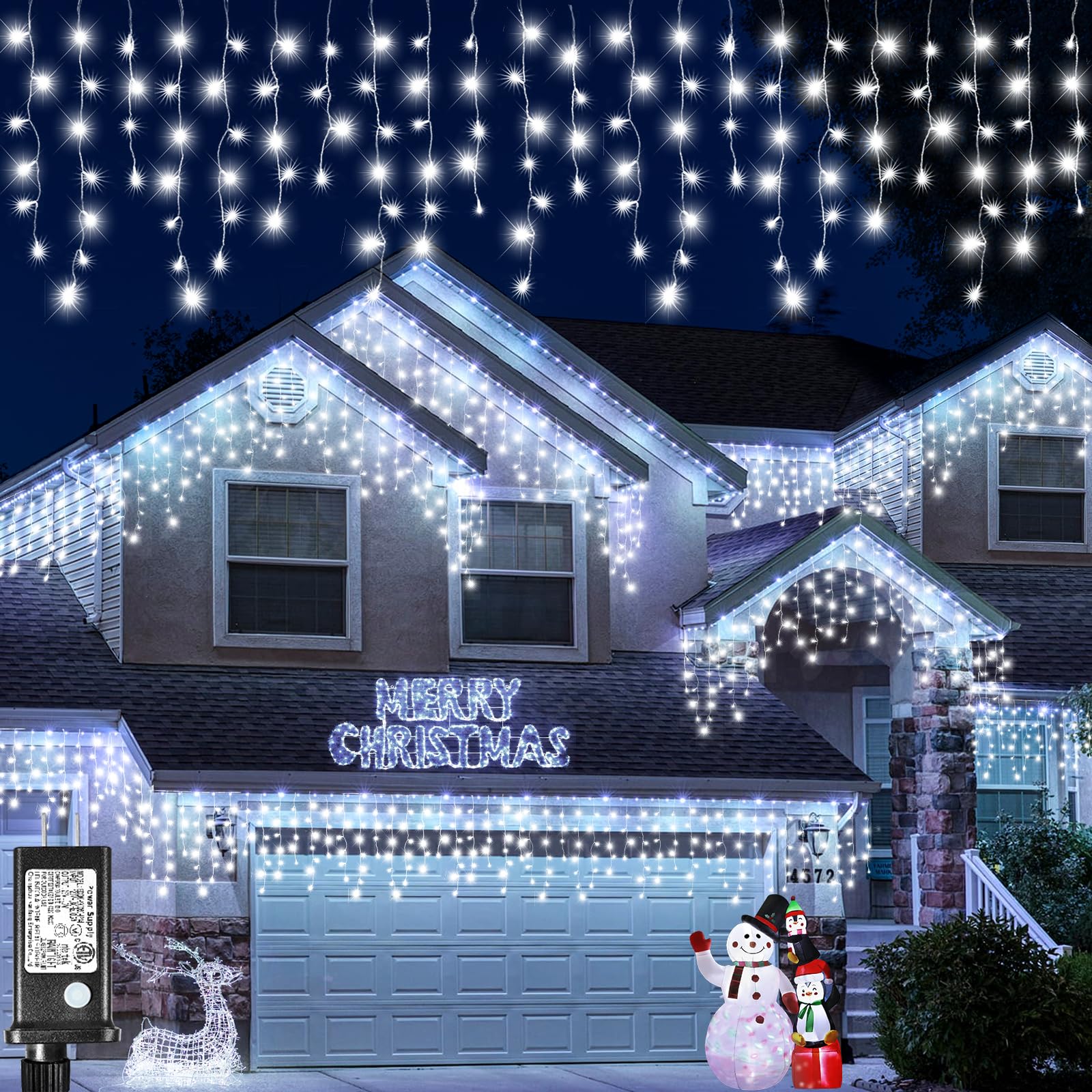 Icicle Lights For Outside, 66Ft 640 Led Christmas Lights Outdoor With 8 Modes 120 Drops, Waterproof Plug In Curtain String Lights For Indoor House Bedroom Yard Roof Wedding Decorations, White