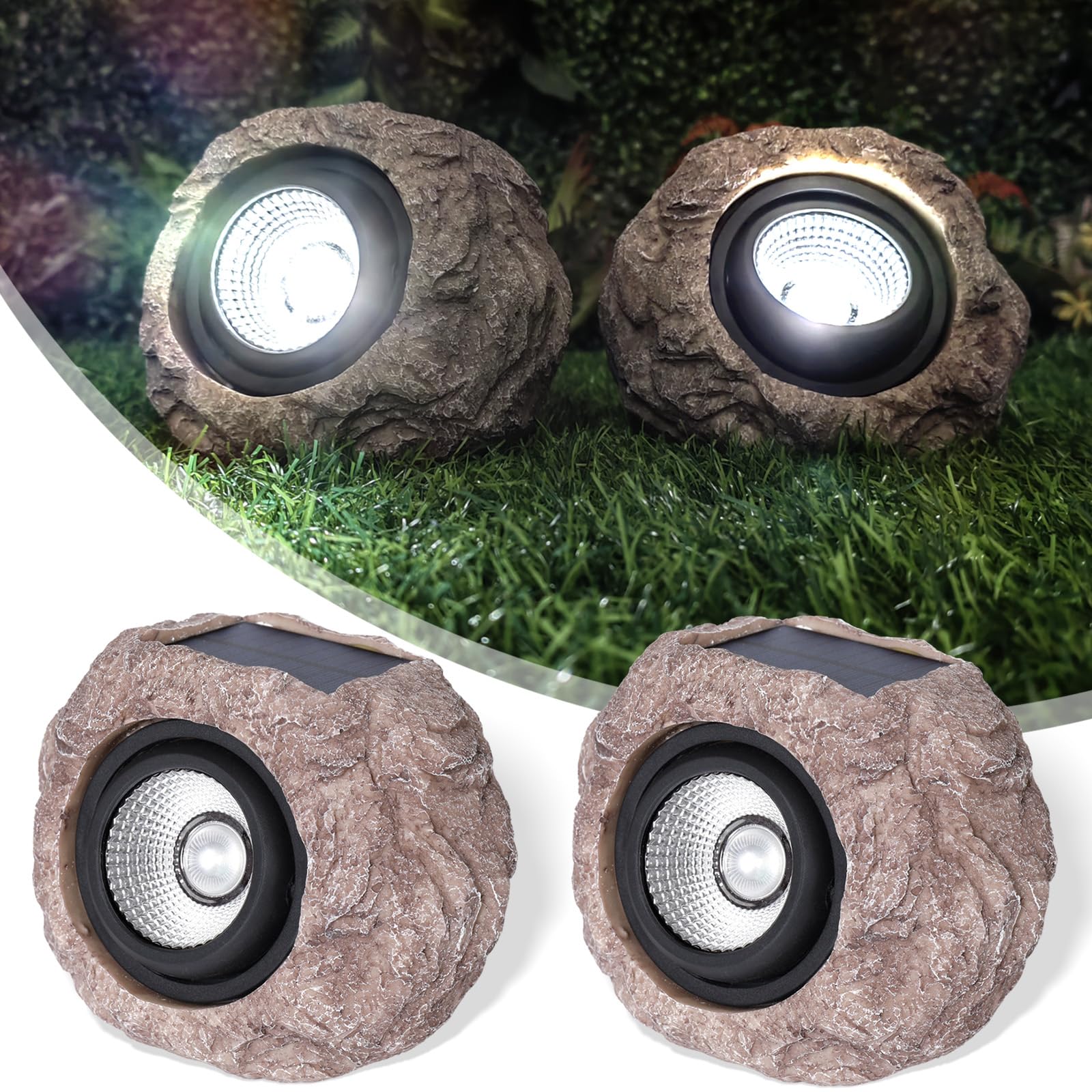 Cloud sakura Outdoor Solar Rock Light - 2 Pack, IP65 Waterproof LED Spotlight, Plastic, Super Bright, Garden Decorative Lights