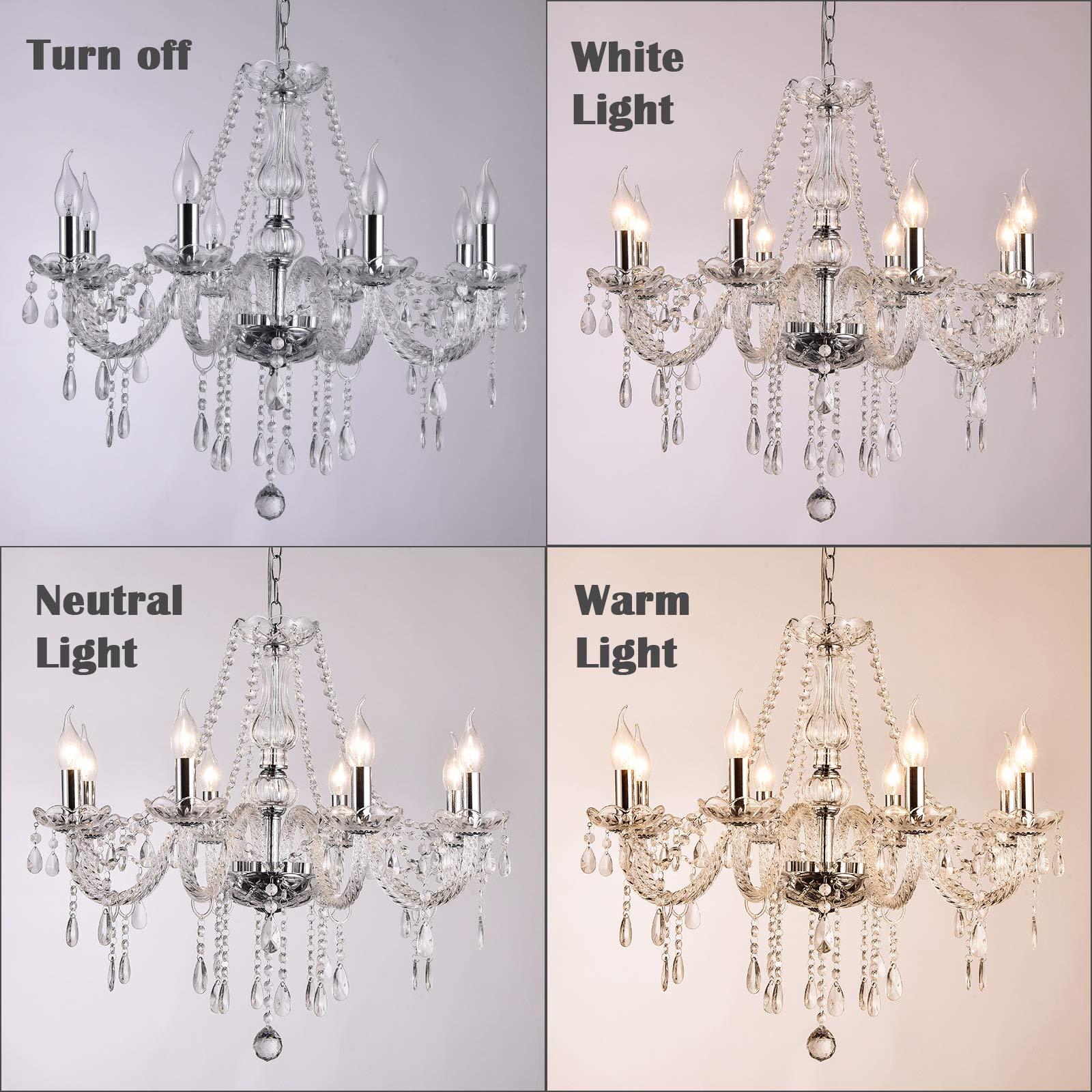 Panghuhu88 Crystal Candle Chandeliers Lighting Modern 8 Lights Pendant Ceiling Fixture Lamp For Dining Living Room Bedroom Hallw