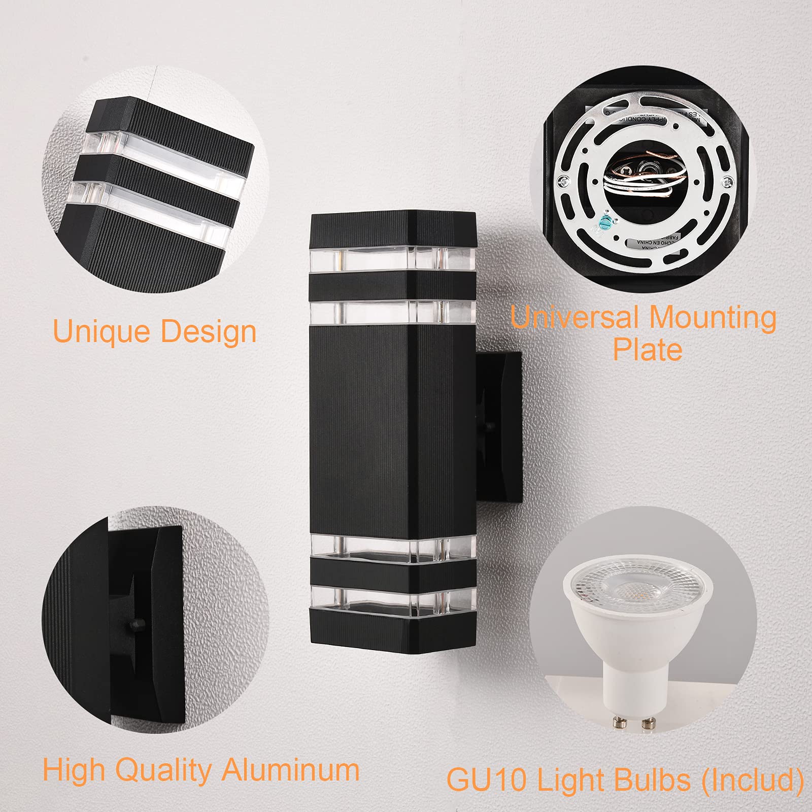 DASTOR Outdoor Wall Lights 2 Pack, Aluminum Waterproof Up/Down Fixture, Black, Model DST-220501