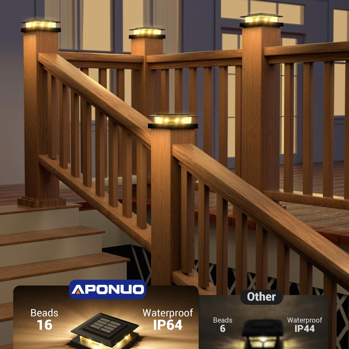 APONUO Solar Post Cap Lights for 4x4 Fence Deck Posts,IP64 Waterproof ...