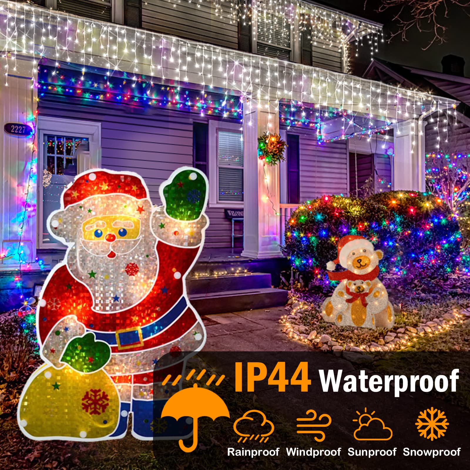 Heceltt Christmas Lights Outdoor 131FT 1280 LED Cool White IP44 Waterproof with 240 Drops, 8 Modes Timer Memory Function