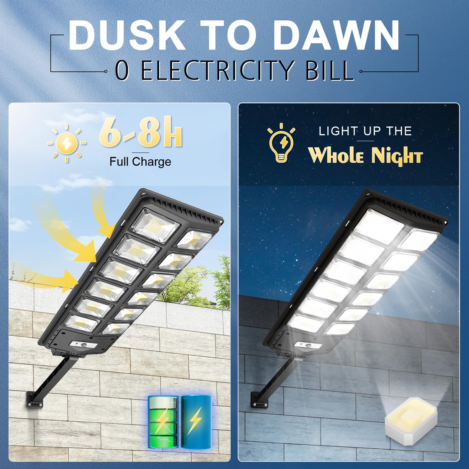 Werchtay Solar Street Lights Outdoor Waterproof, 6500K 10000Lm Solar Street Light, 504Leds Solar Parking Lot Lights Solar Powered Street Light Dusk To Dawn, Solar Flood Light For Yard, Deck, Garden