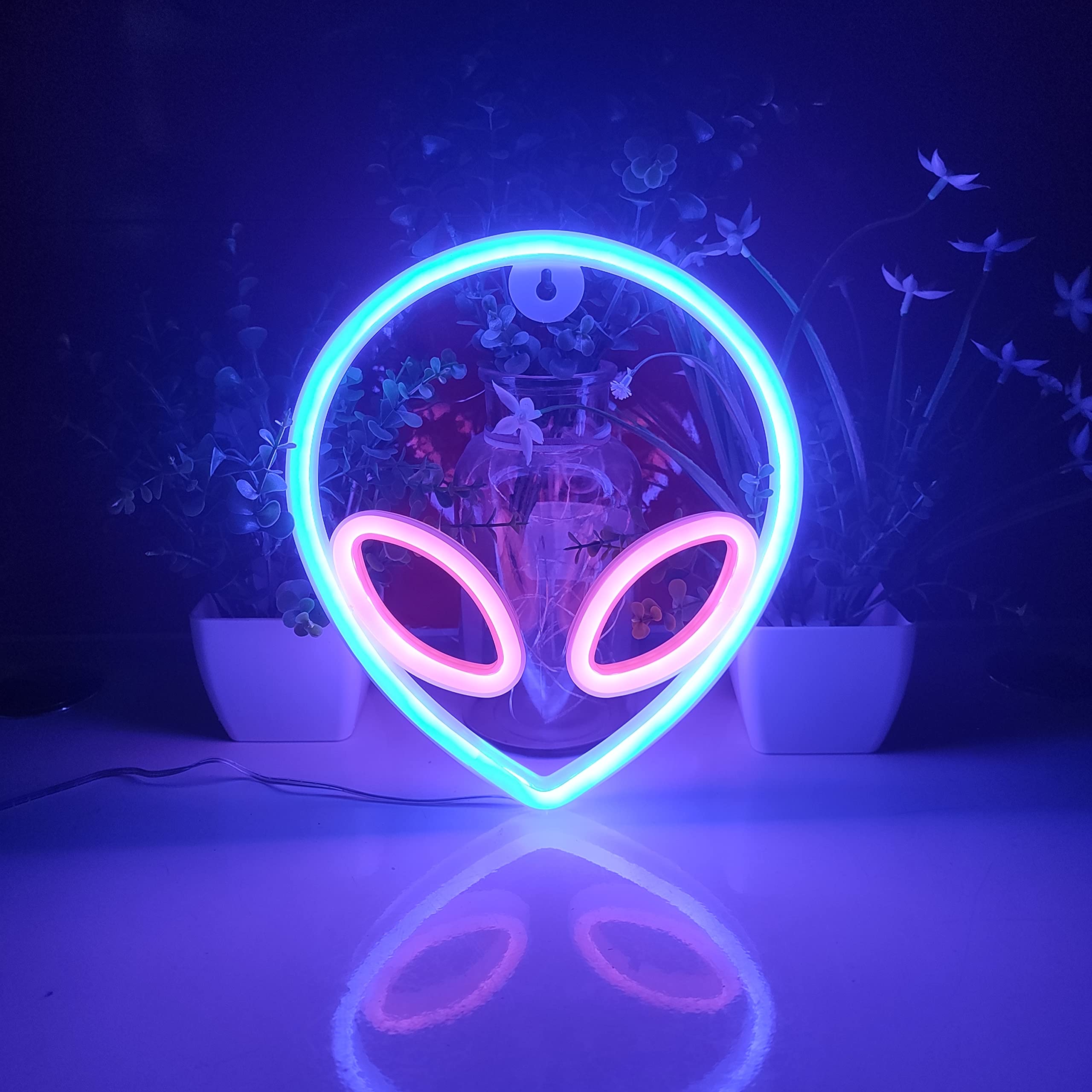 JYWJ Alien Neon Light - USB/Battery Powered LED Sign, Blue+Pink, Model JY-AL-BP01, Perfect for Parties & Business Decor