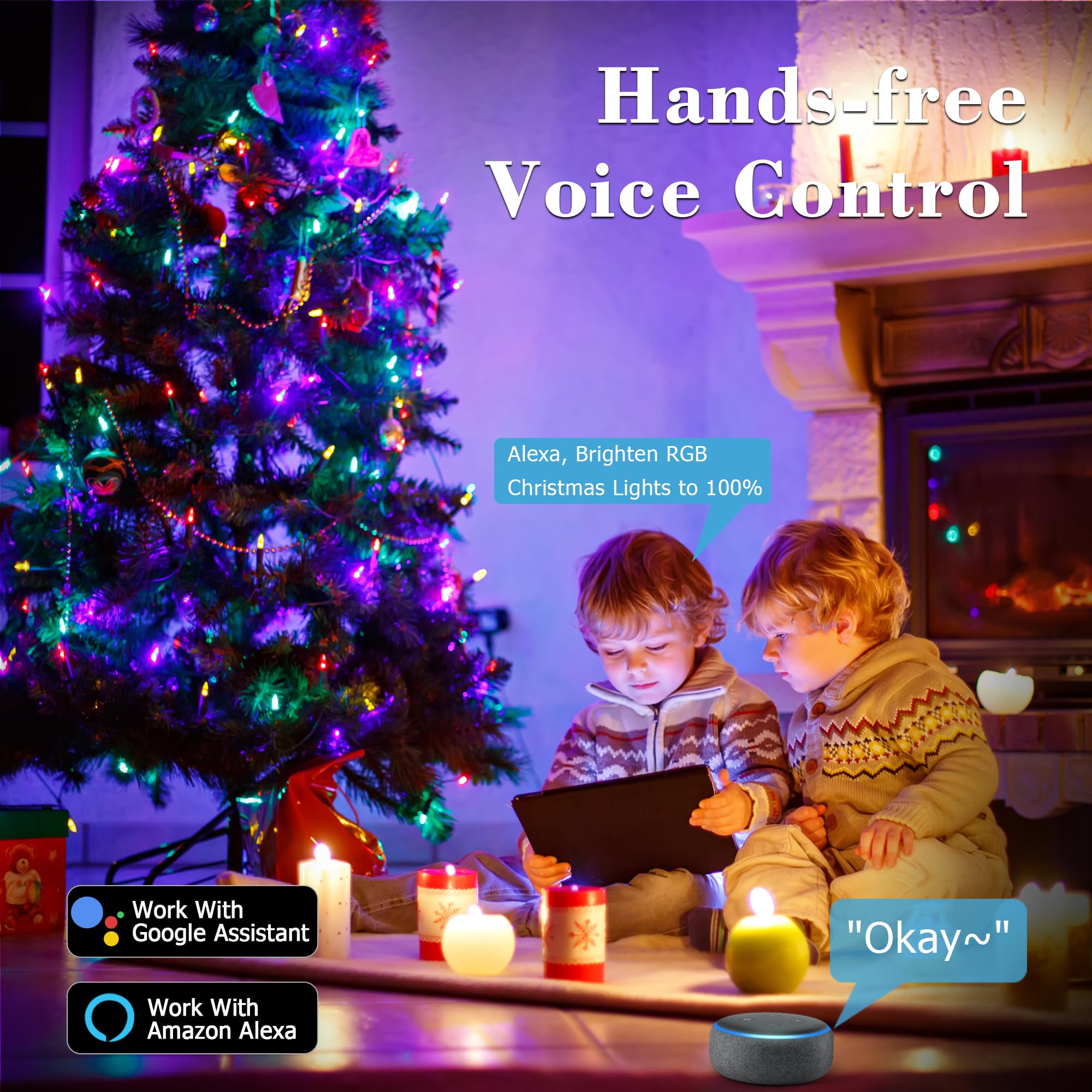 Brizled Smart Christmas Lights, 65ft, 198 LED, RGB Color Changing, WiFi App Control, Weather-Resistant, Model JT-EL/FC300V0300-H10